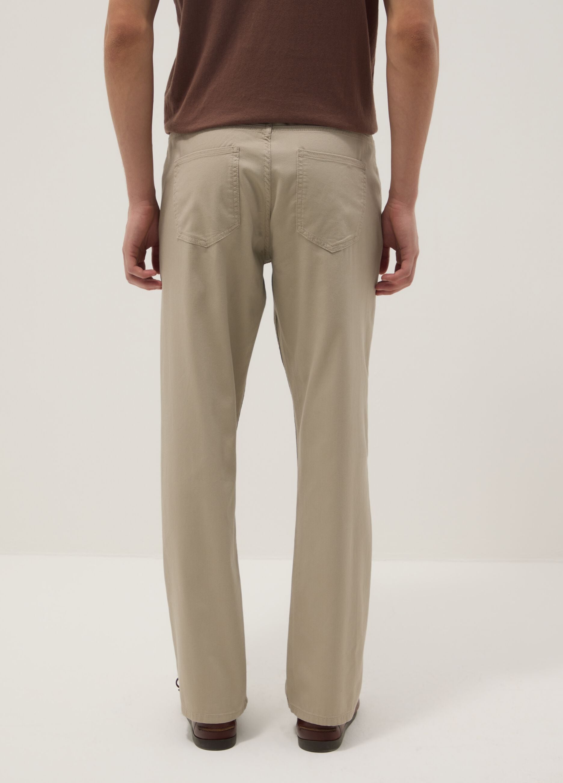 Regular fit beige cotton stretch trousers