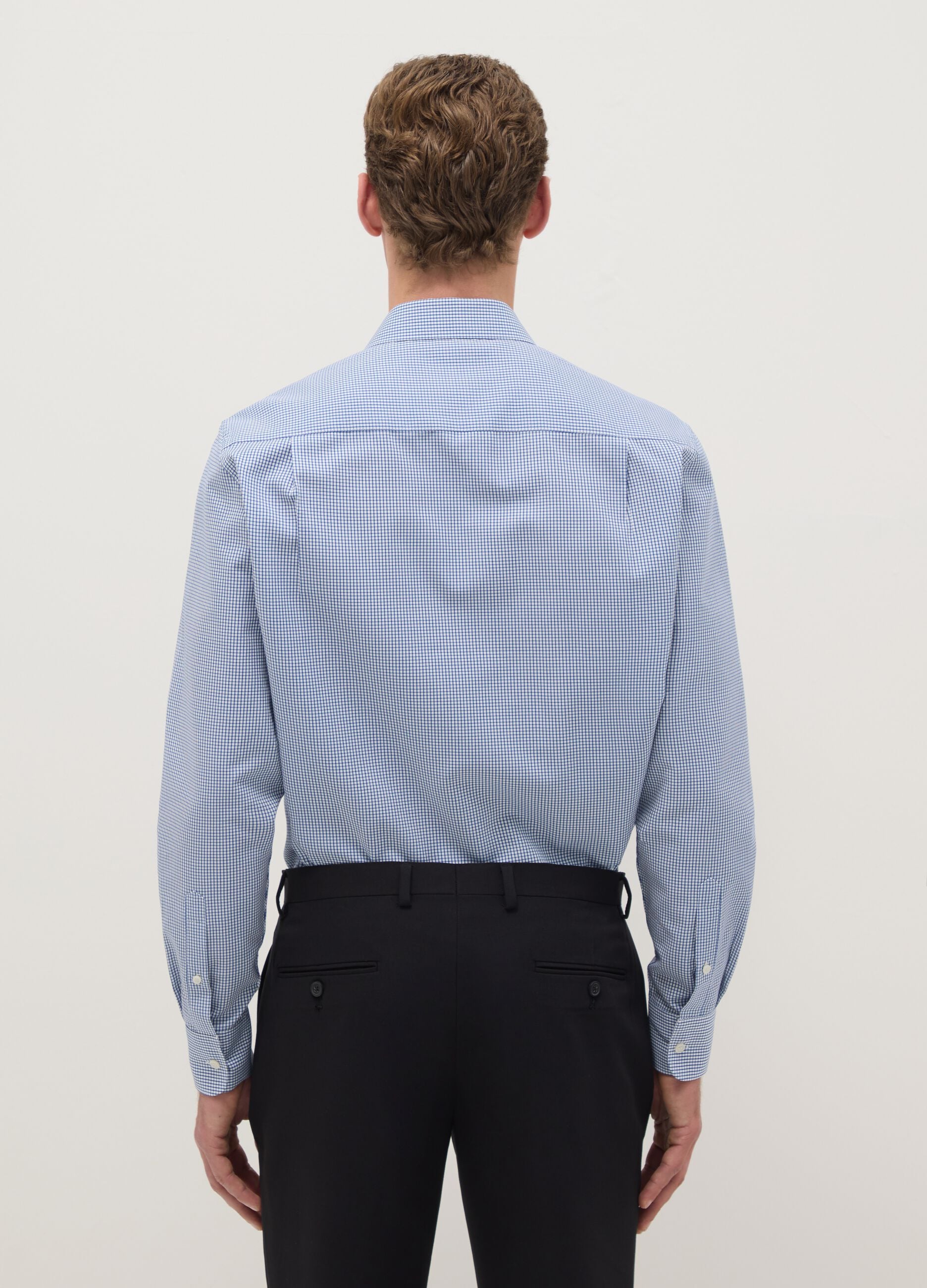 Light blue checked pure cotton regular fit easy iron shirt