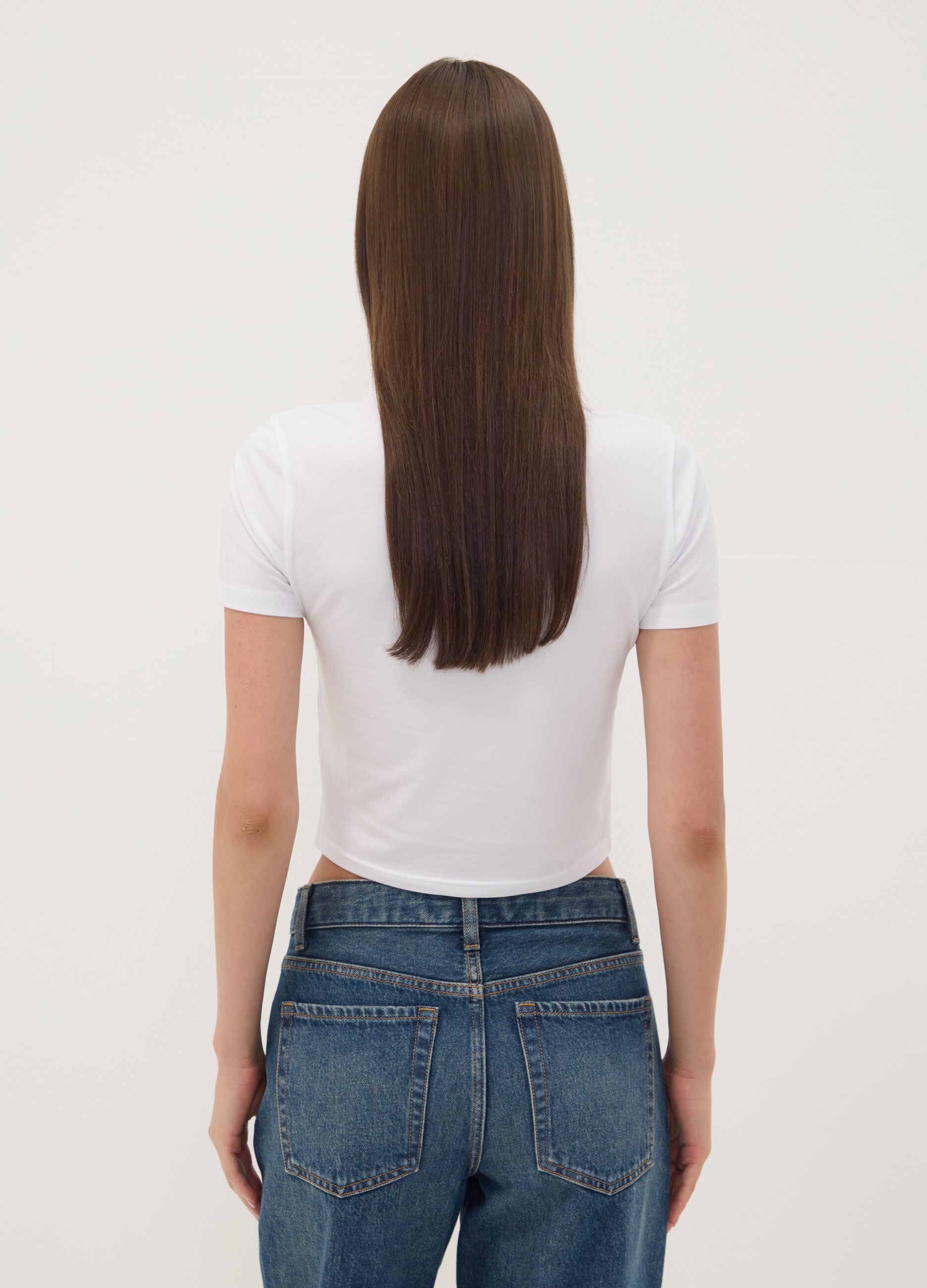 White stretch cotton T-shirt with Sakura print, regular fit