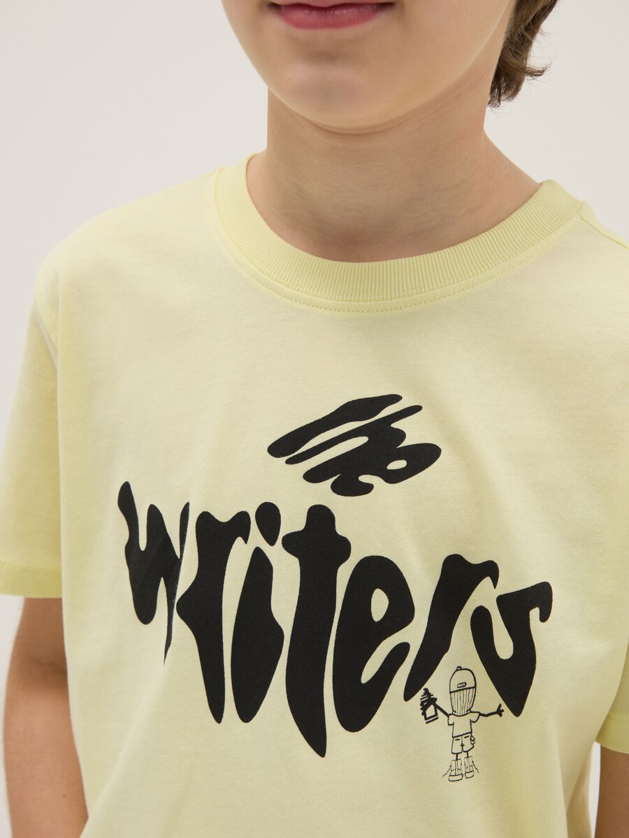 Boy's yellow pure cotton regular fit T-shirt with lettering_2