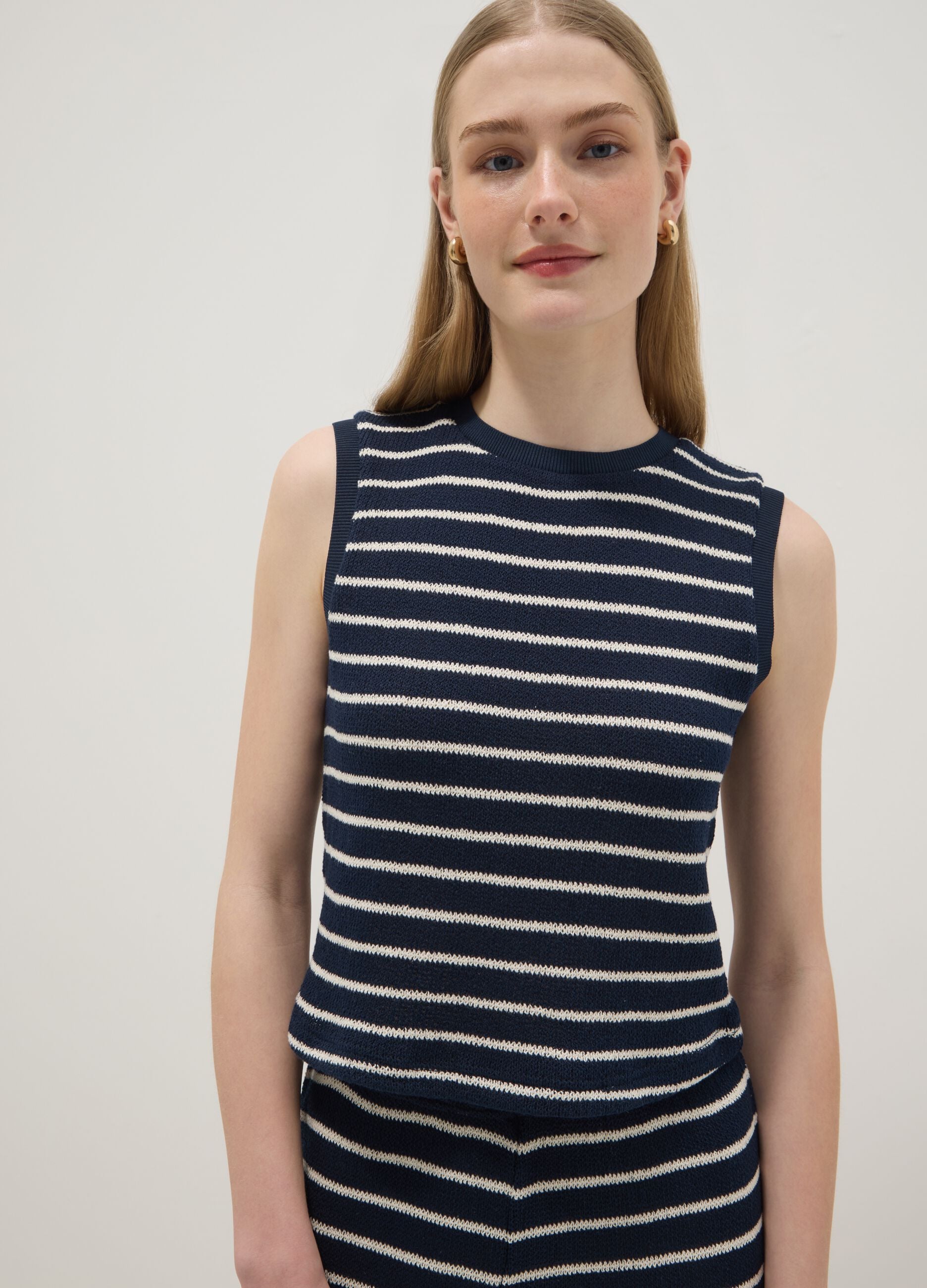 Regular-fit blue and white striped cotton-blend waistcoat