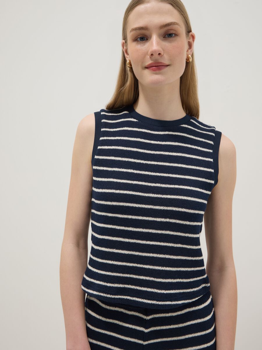 Regular-fit blue and white striped cotton-blend waistcoat_0
