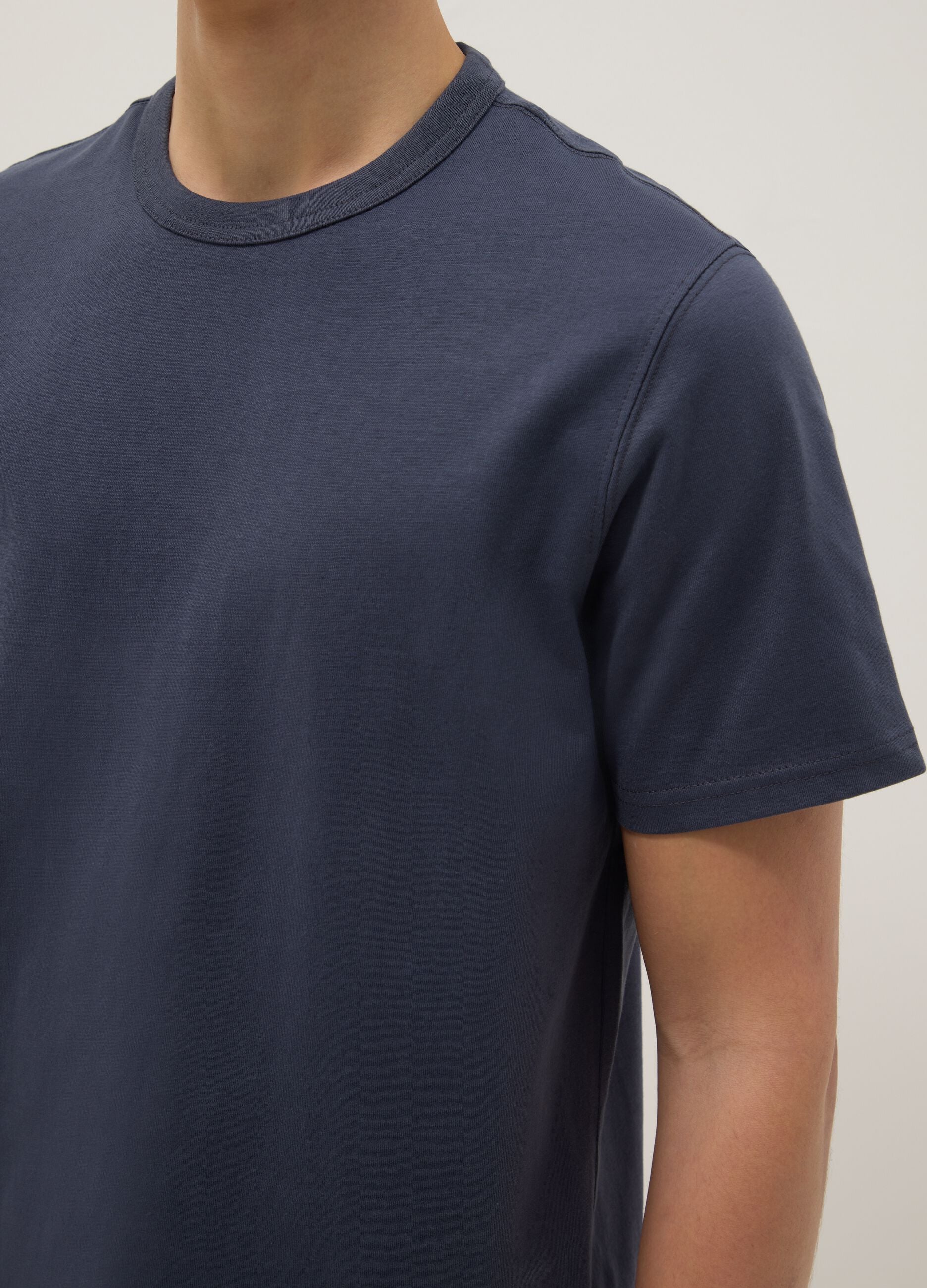 Blue pure cotton short sleeve regular fit T-shirt