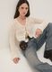 Pure white cotton knitted cardigan with deep V regular fit_0