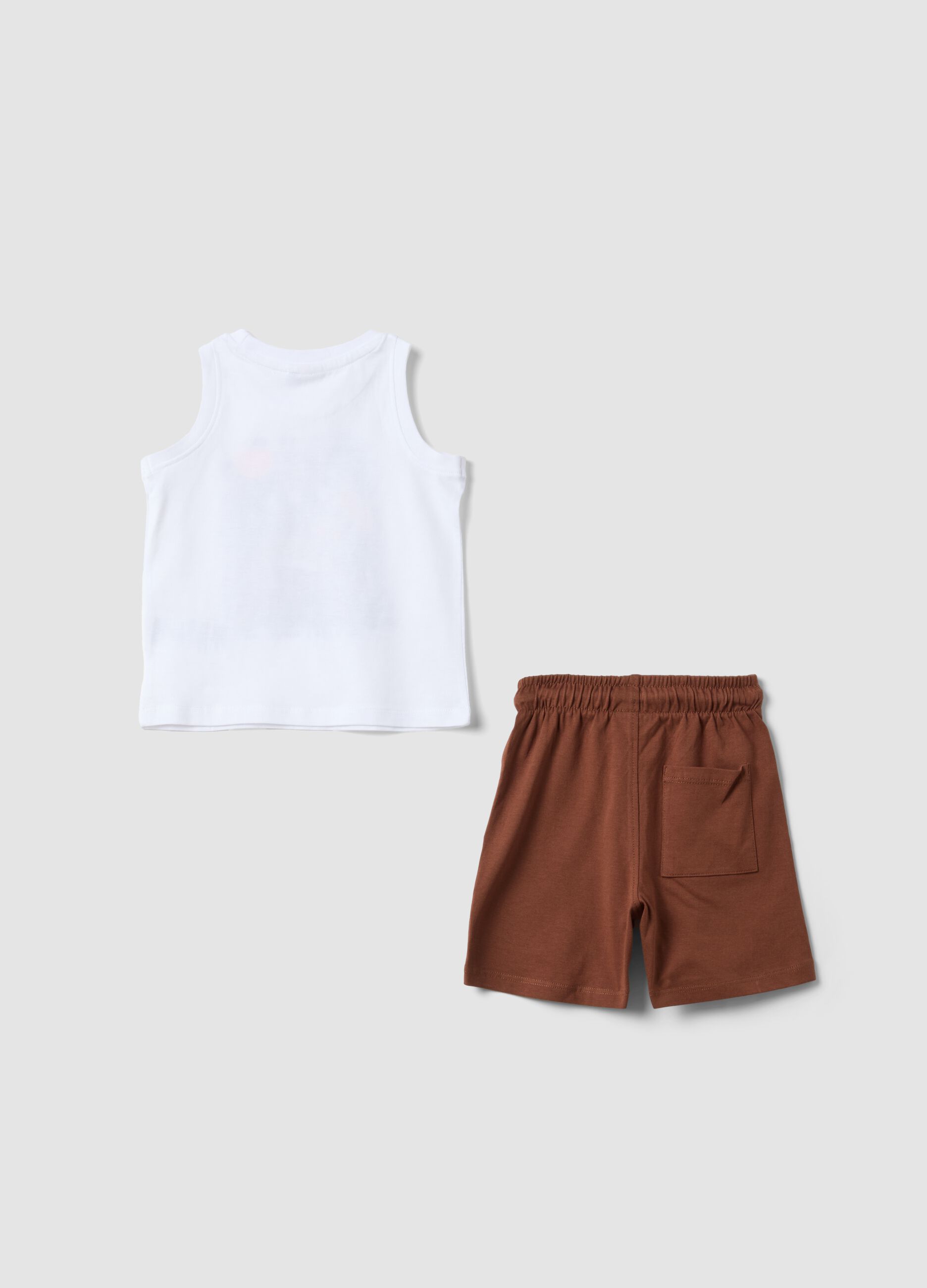 White and brown pure cotton set with top and shorts