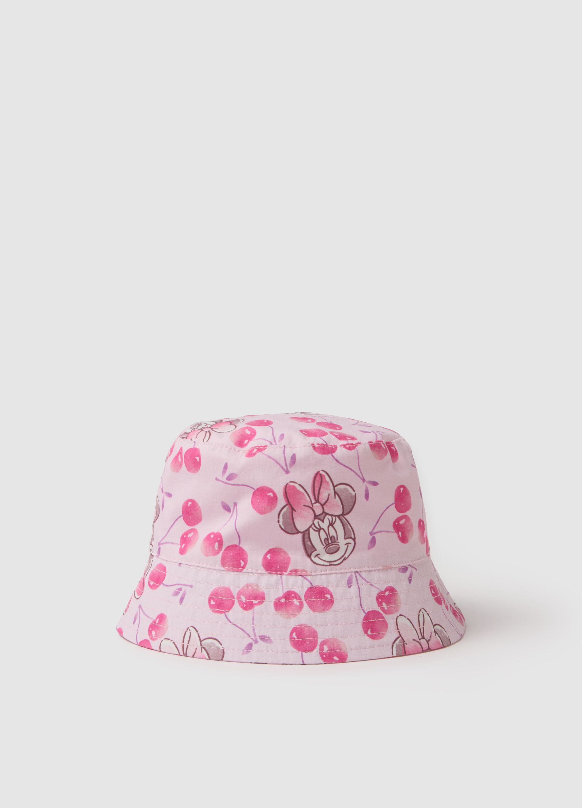 Pink pure cotton bucket hat for girls with Minnie and cherries