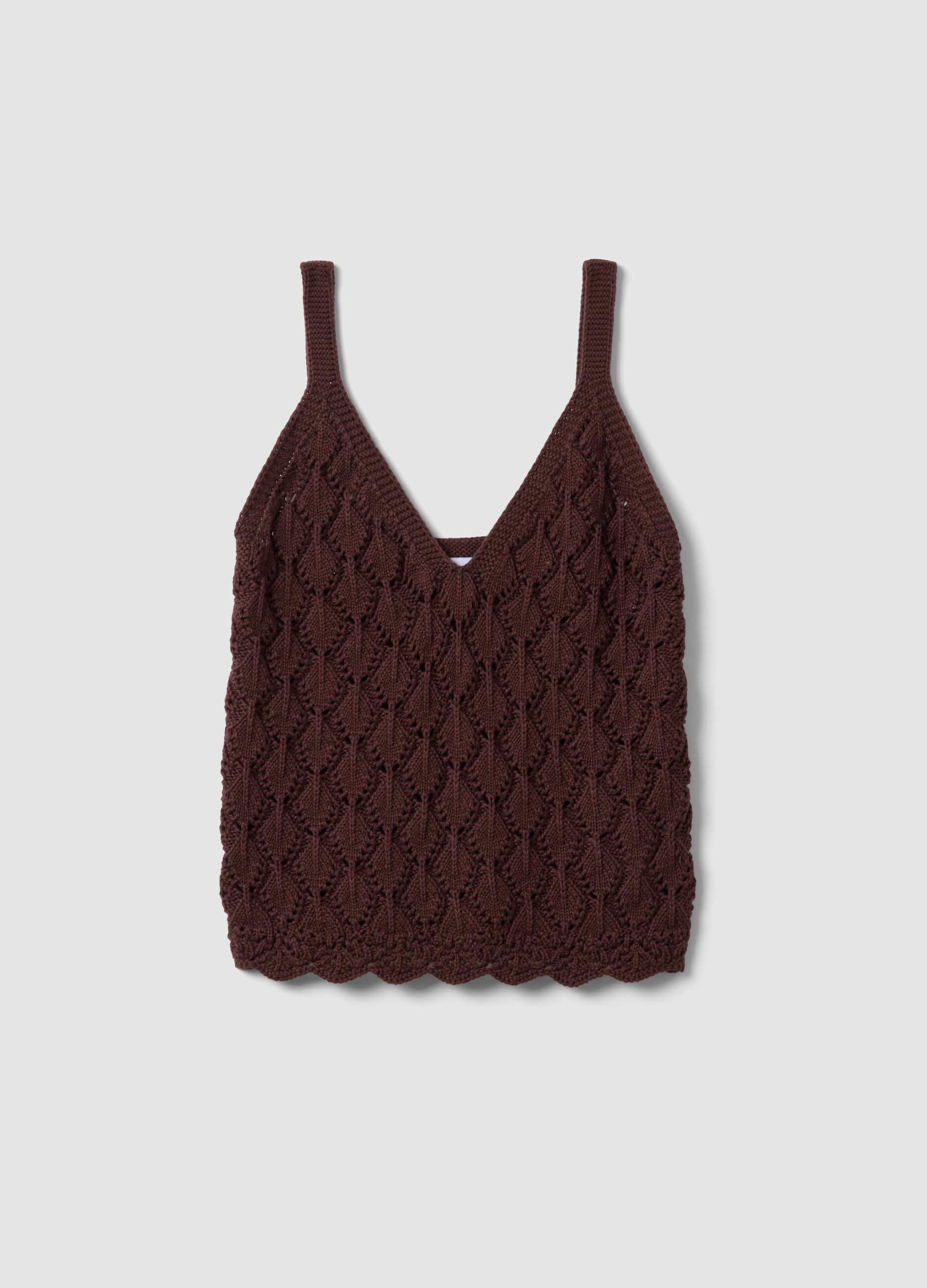 Brown pure cotton crochet waistcoat, regular fit