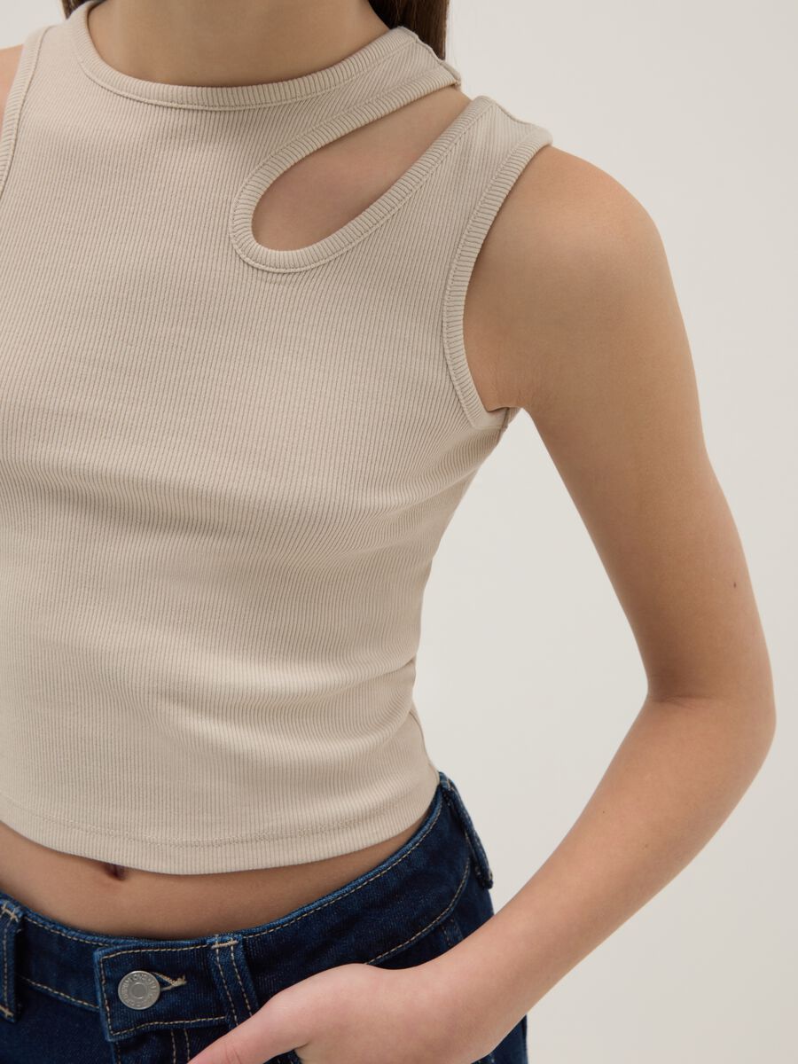 Girls' beige fitted cotton stretch tank top_2