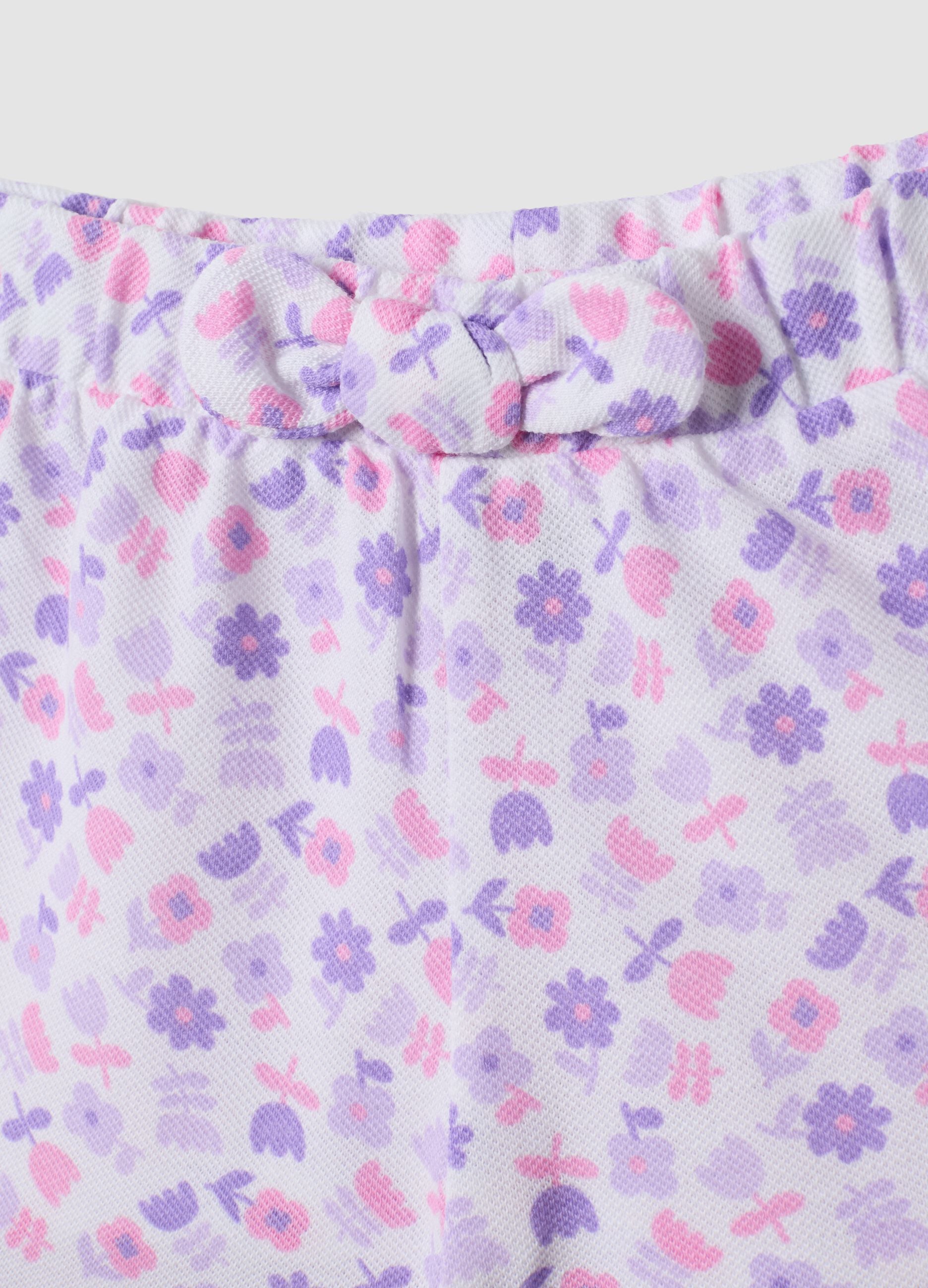 Purple pure cotton floral-print shorts for baby girls, regular fit