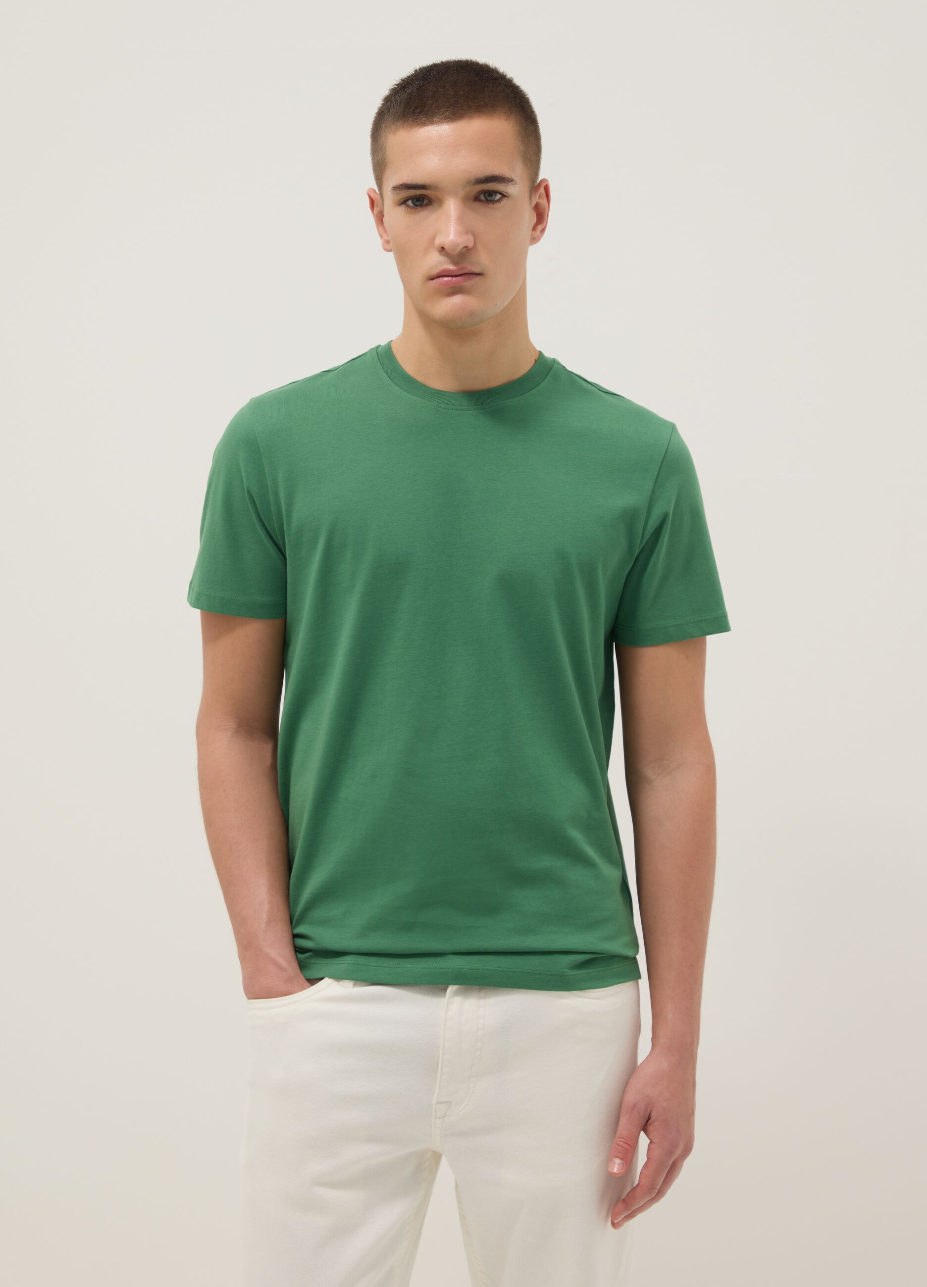 Green pure cotton short-sleeved t-shirt regular fit