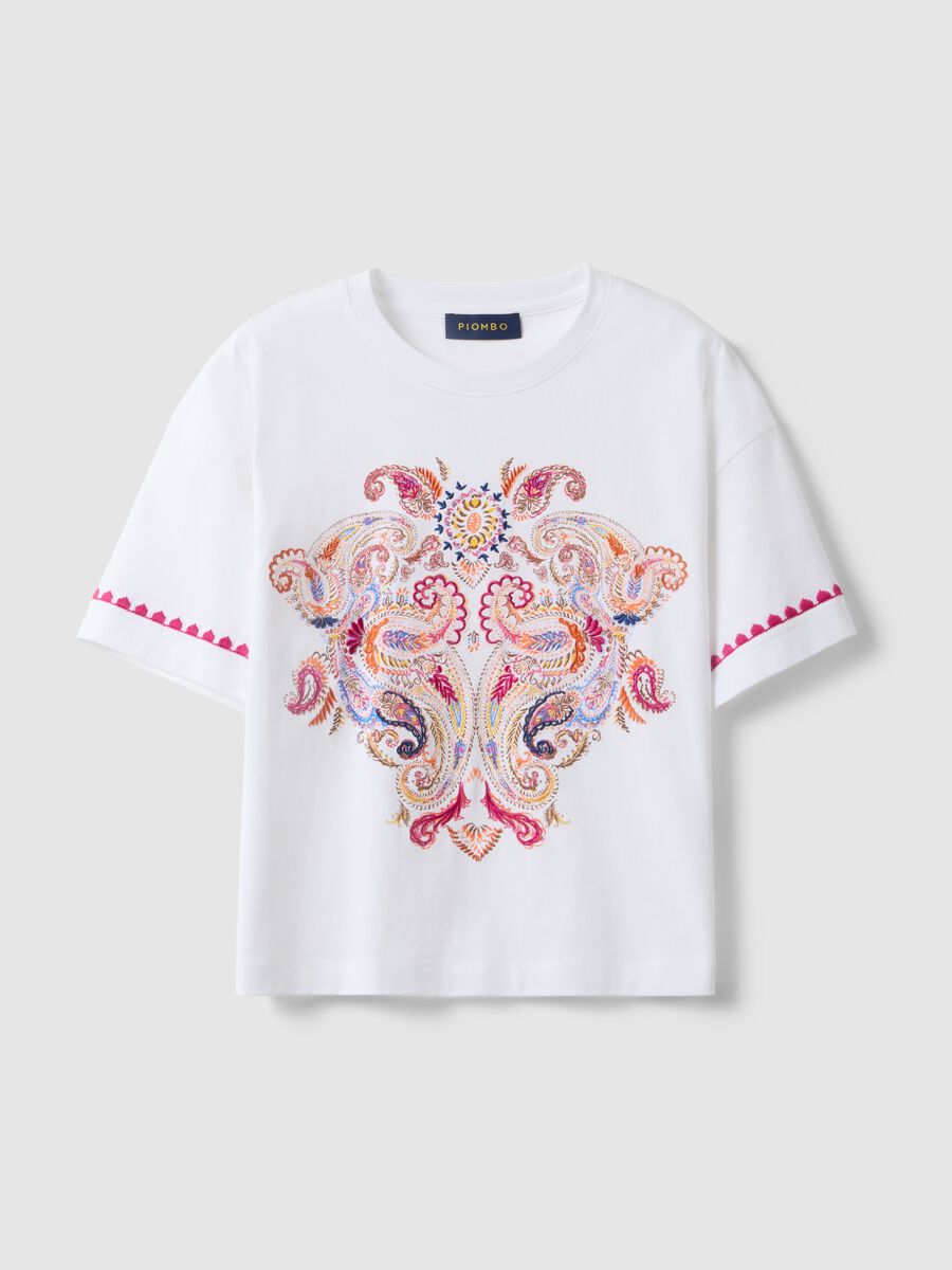 T-shirt in puro cotone bianca regular fit con ricamo_4