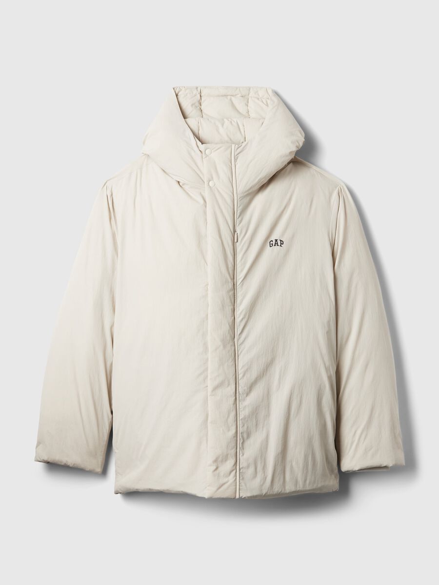 Down jacket with hood and logo embroidery_4