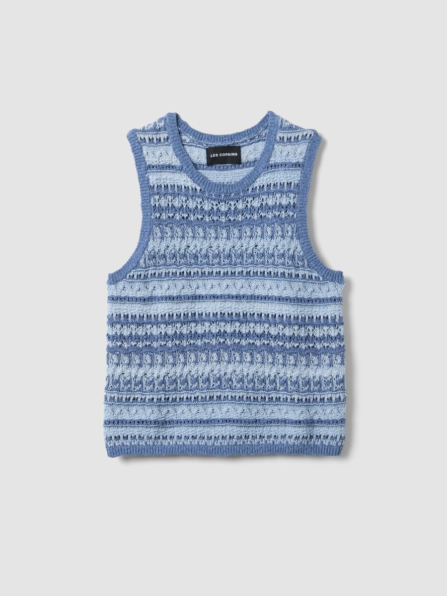 Multicolour cotton blend regular fit tank top with perforated texture_4