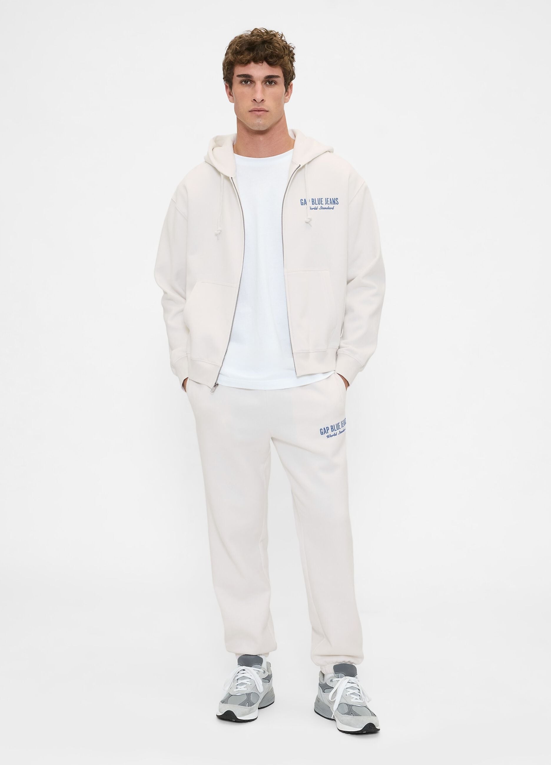 Beige jogger trousers in cotton and polyester blend