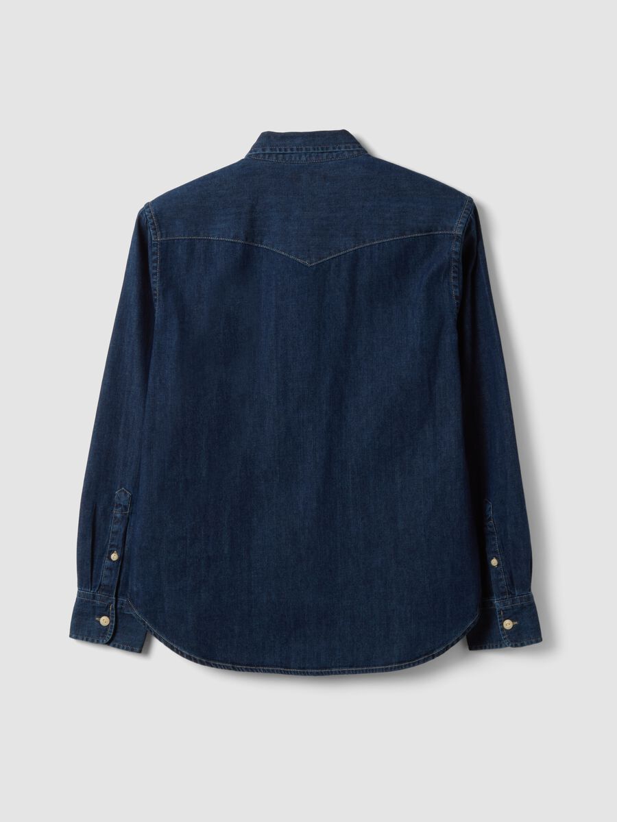 Camicia blu in puro cotone con bottoni e colletto classico regular fit_6