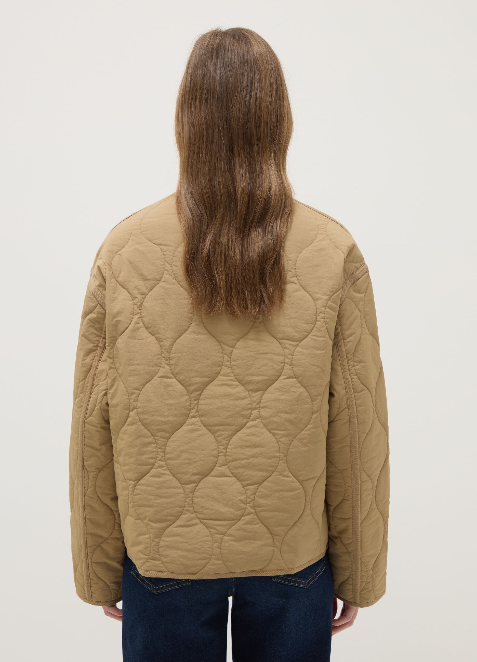 Beige padded regular fit jacket with buttons