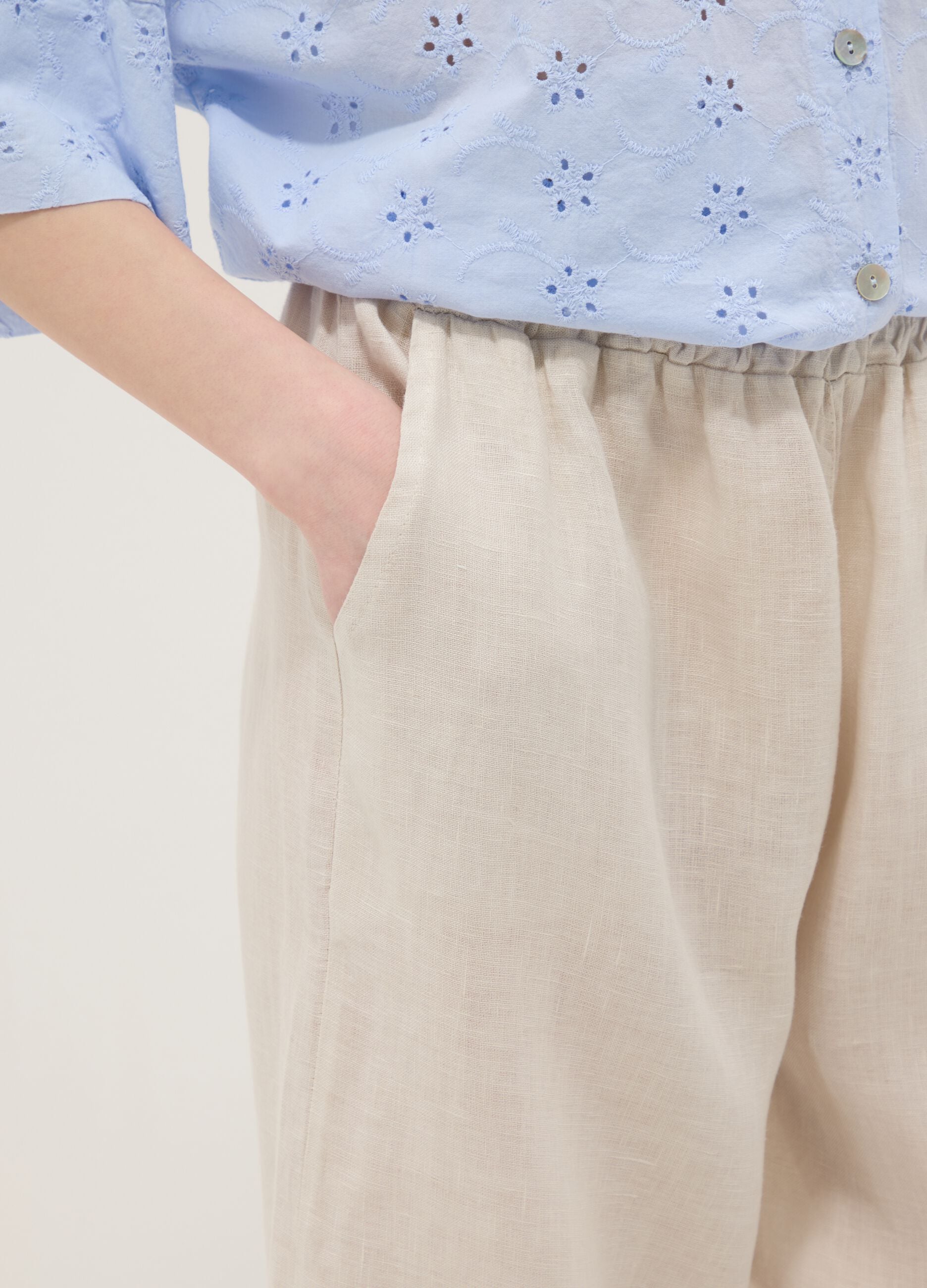 Beige pure linen regular-fit trousers