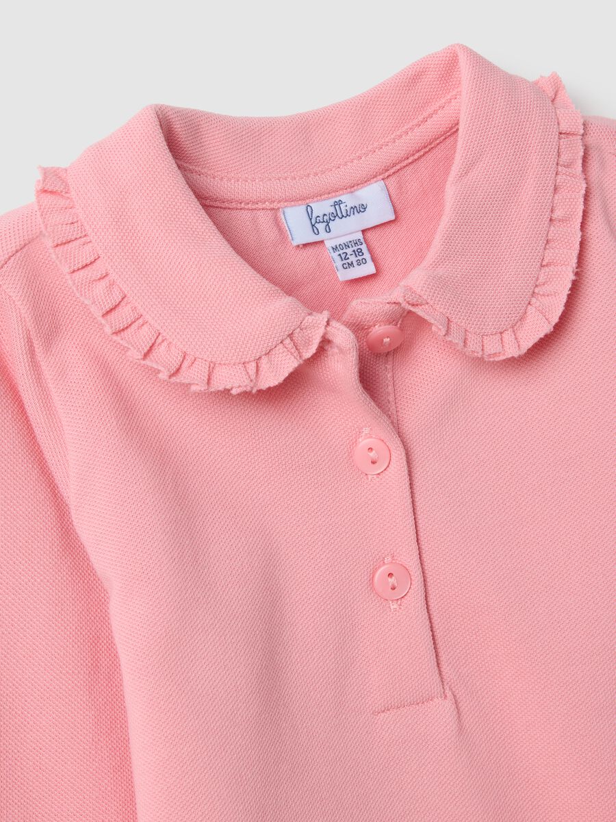 Girl's pink pure cotton polo with regular fit and ruched details_2