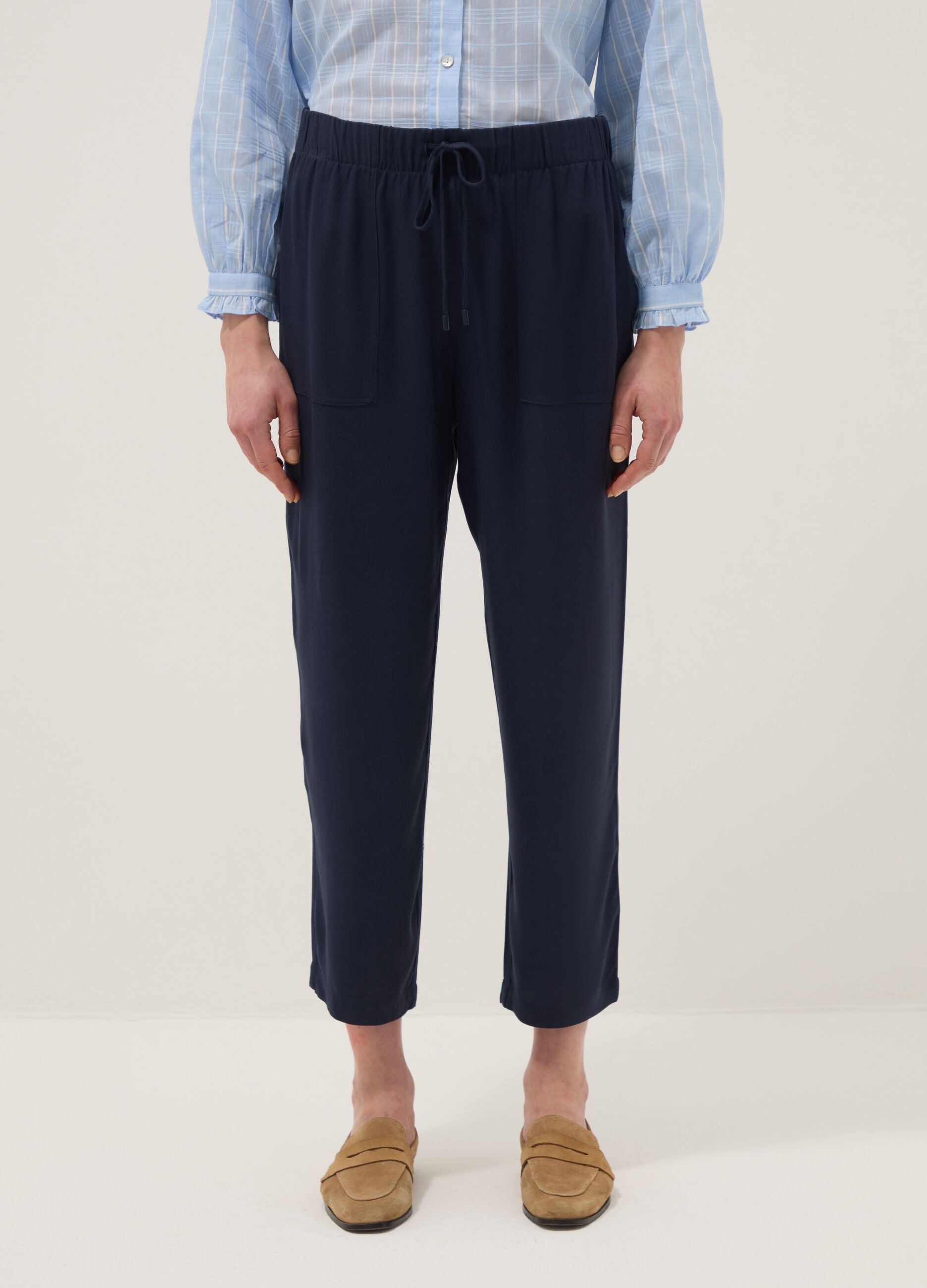 Blue jogger trousers in pure viscose with regular fit