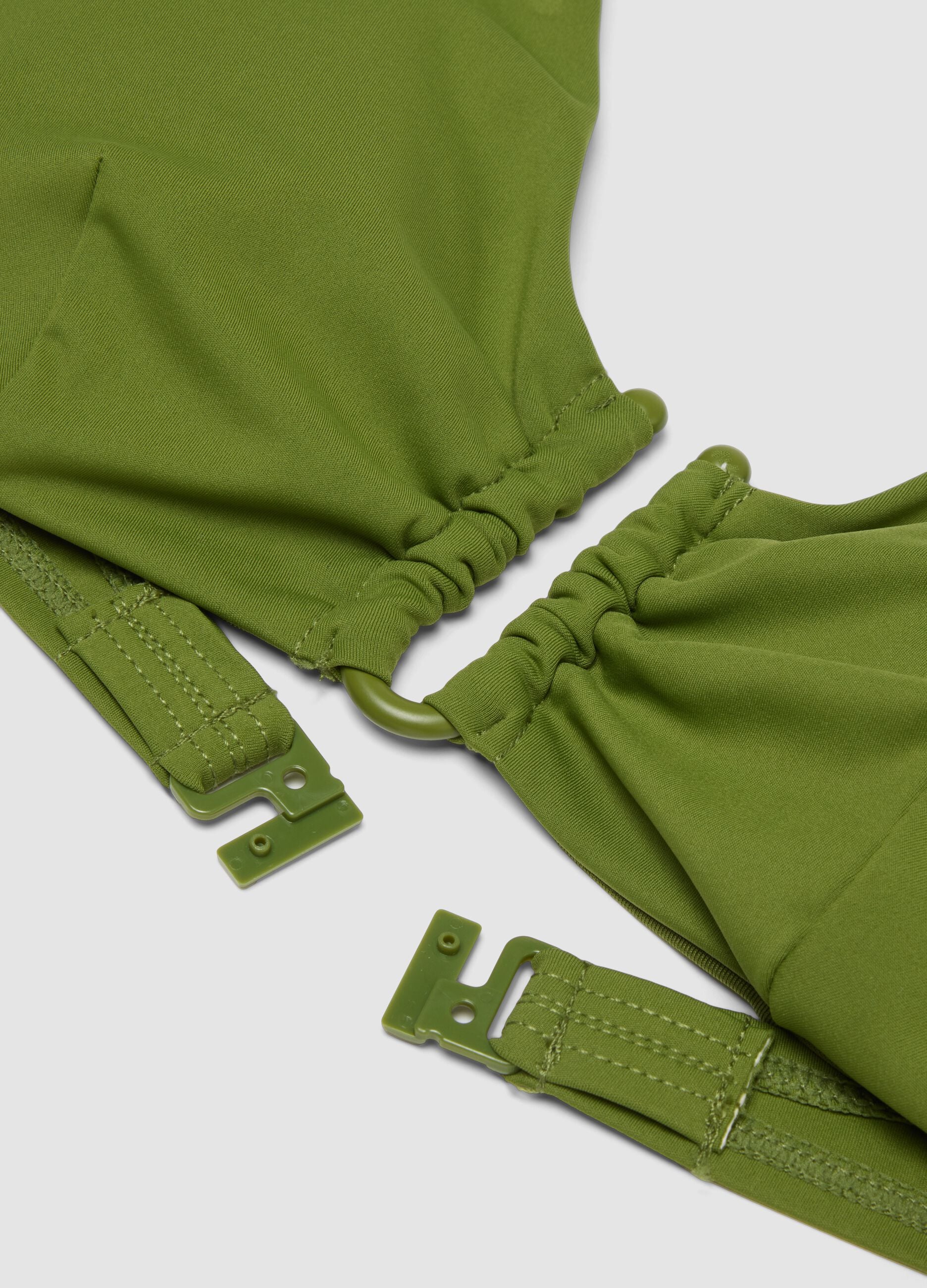 Green triangle bikini top in stretch fabric