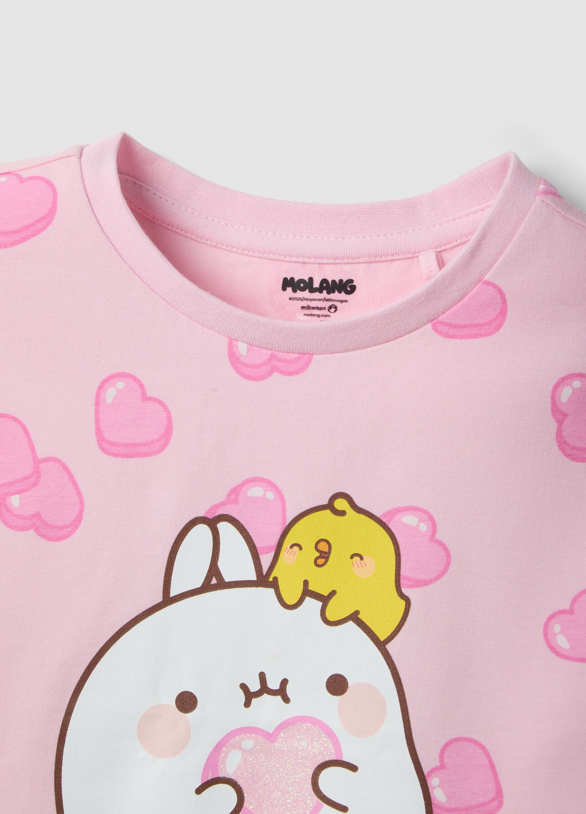 Pink stretch cotton T-shirt with print for girls