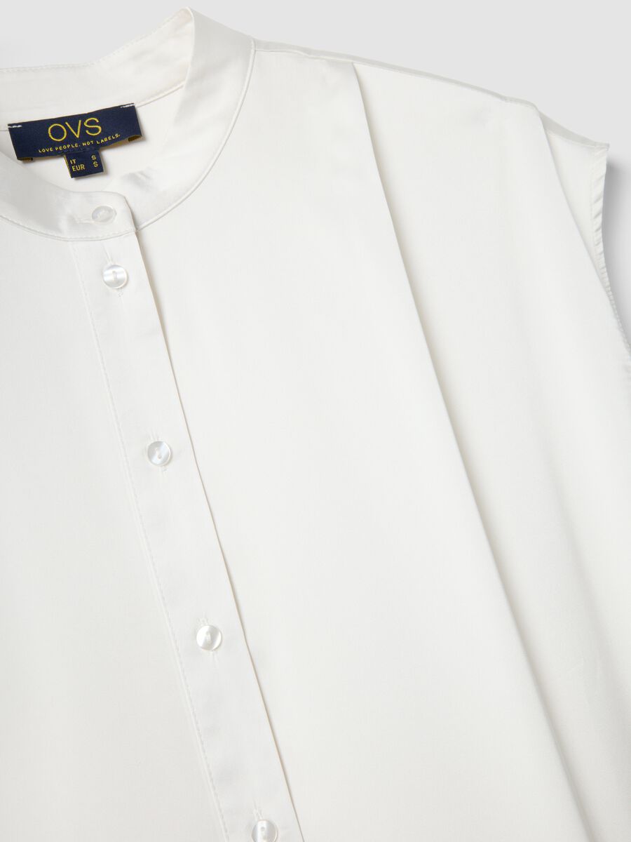 White short sleeve blouse regular fit with mandarin collar_5