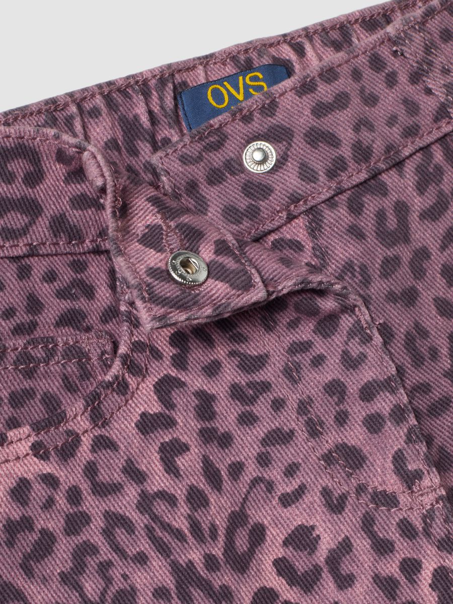 Purple wide-leg pure cotton trousers with animal print for girls_2