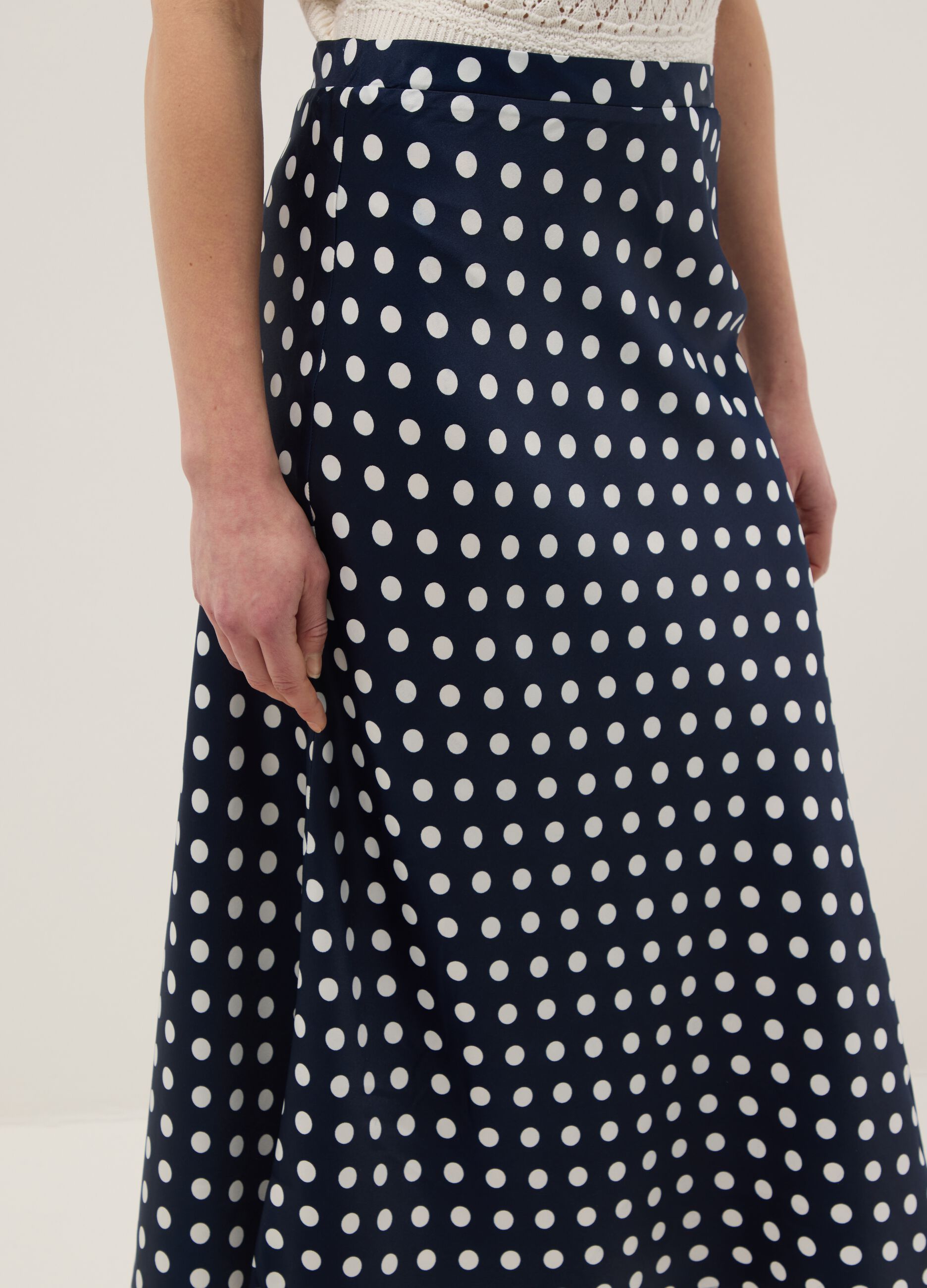 Long pure cotton skirt with multicoloured polka dots, regular fit