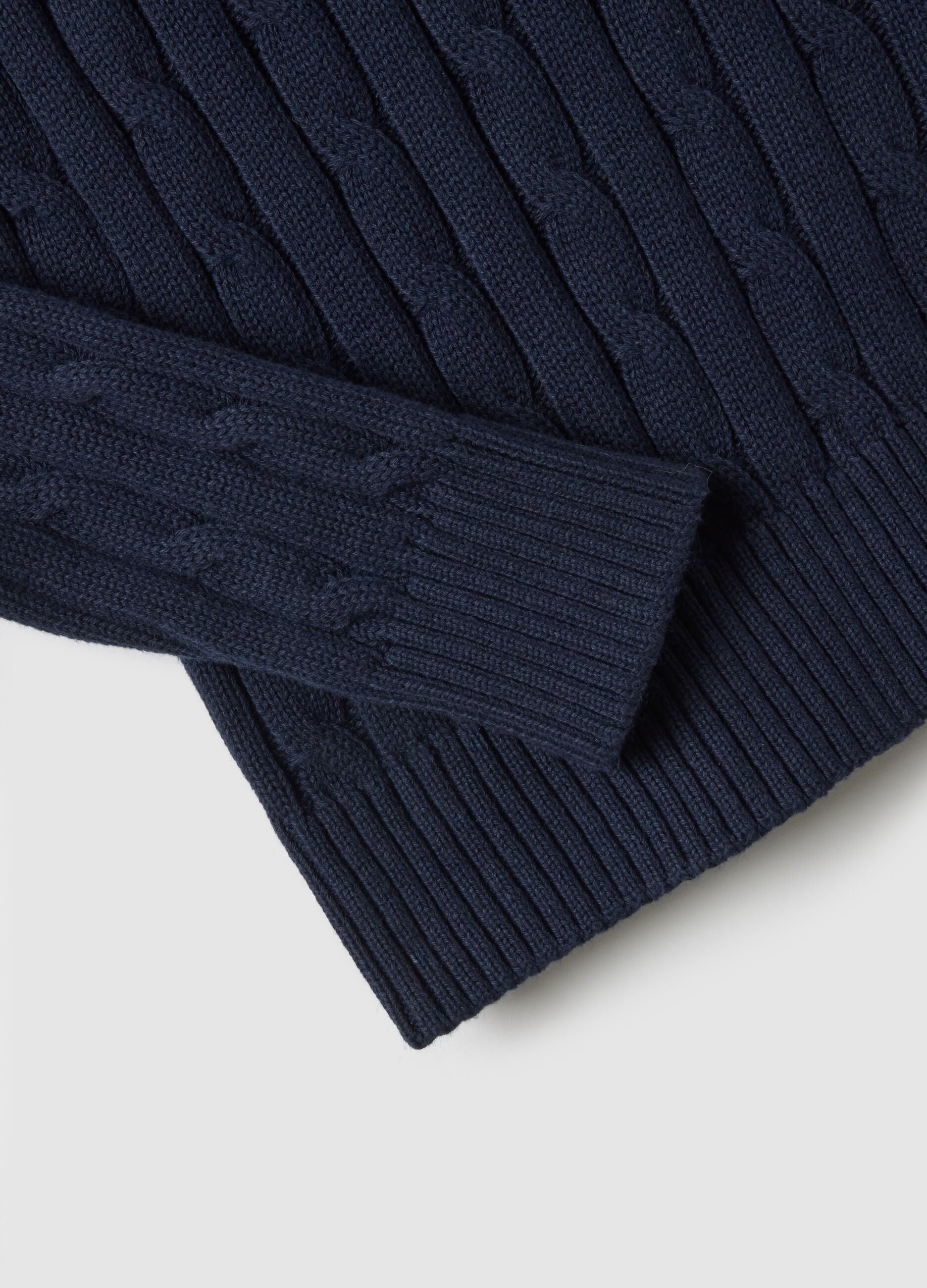 Blue pure cotton regular fit pullover with cable knit