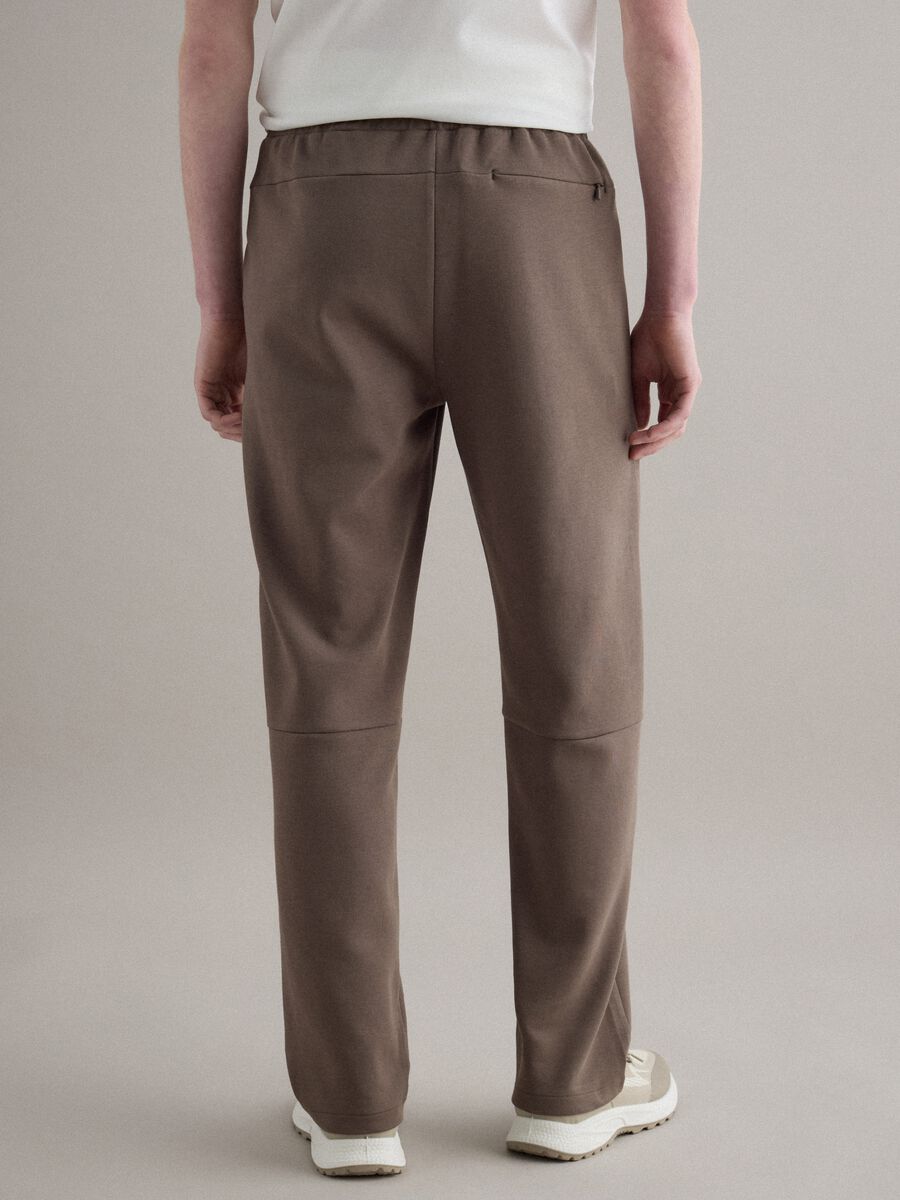 Brown regular fit stretch cotton blend jogger trousers_2