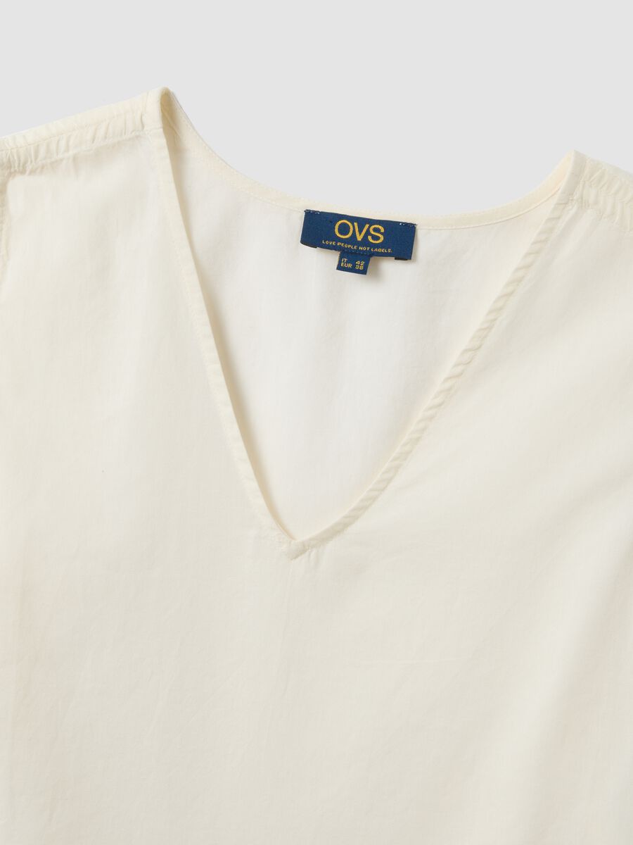 White pure cotton V-neck blouse, regular fit_5