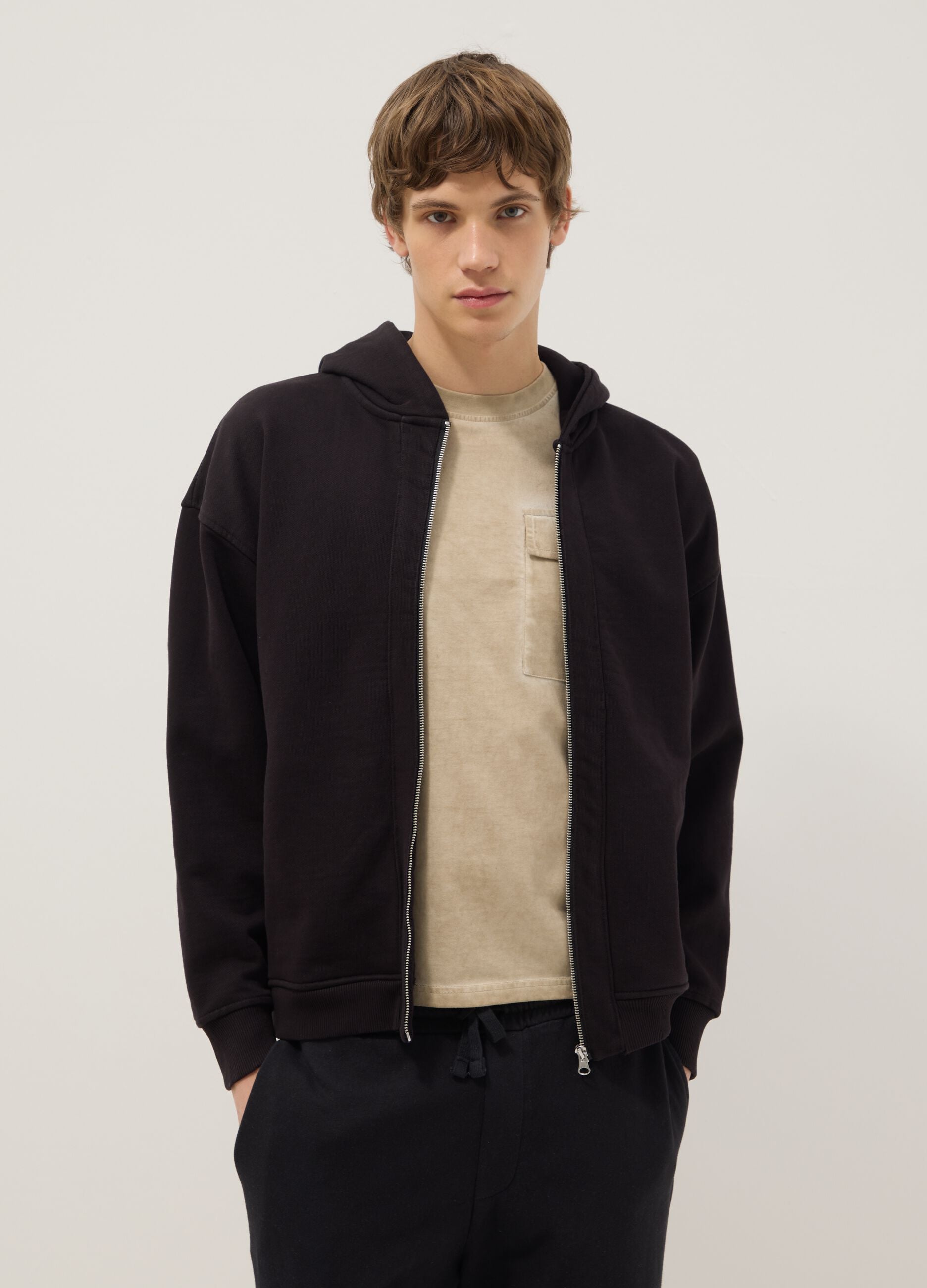 Black oversized cotton blend hoodie