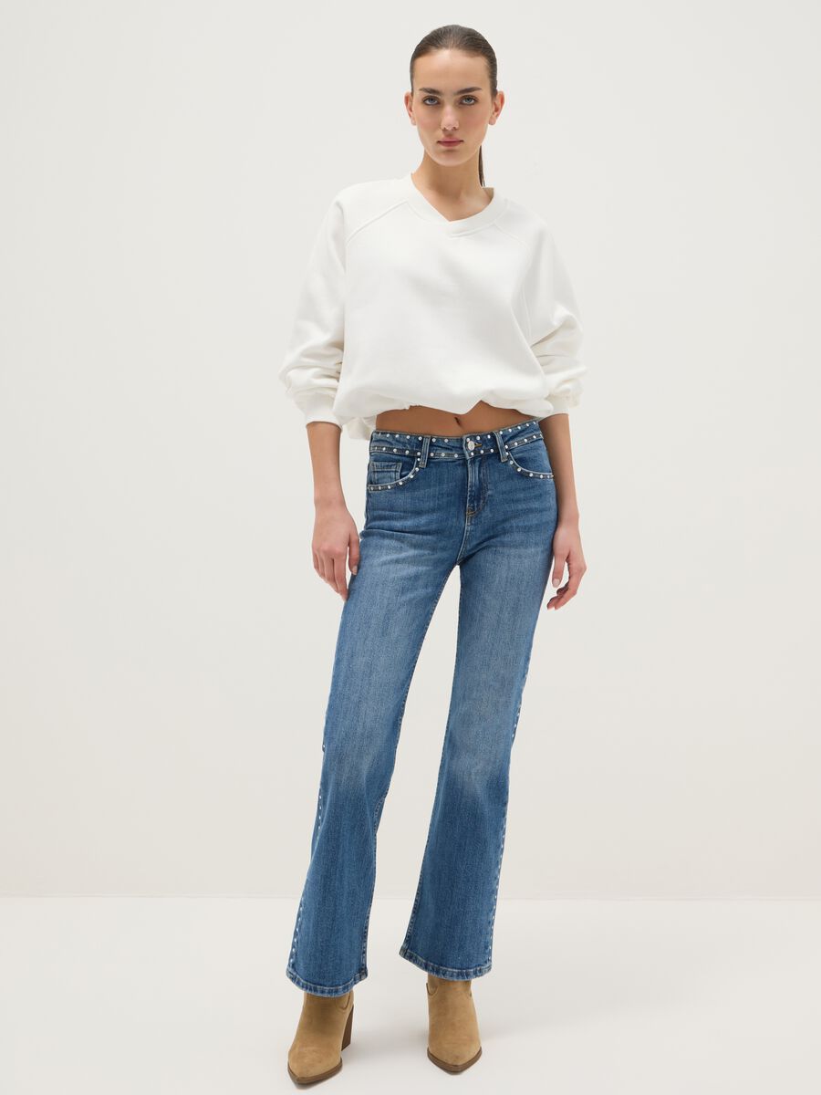 Oversized white cotton blend sweatshirt with V-neck_2