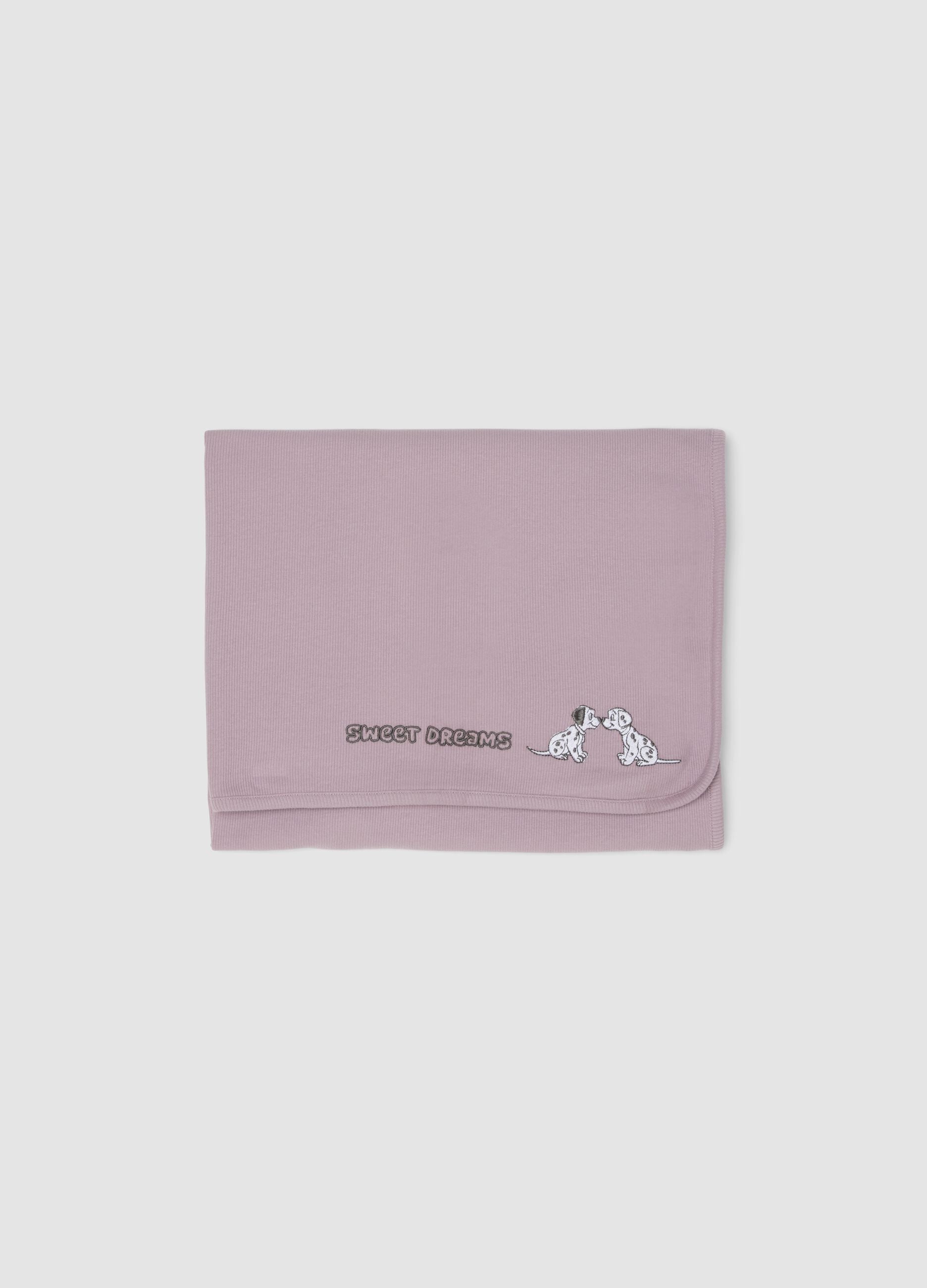 Purple organic cotton baby girl blanket with 101 Dalmatians embroidery