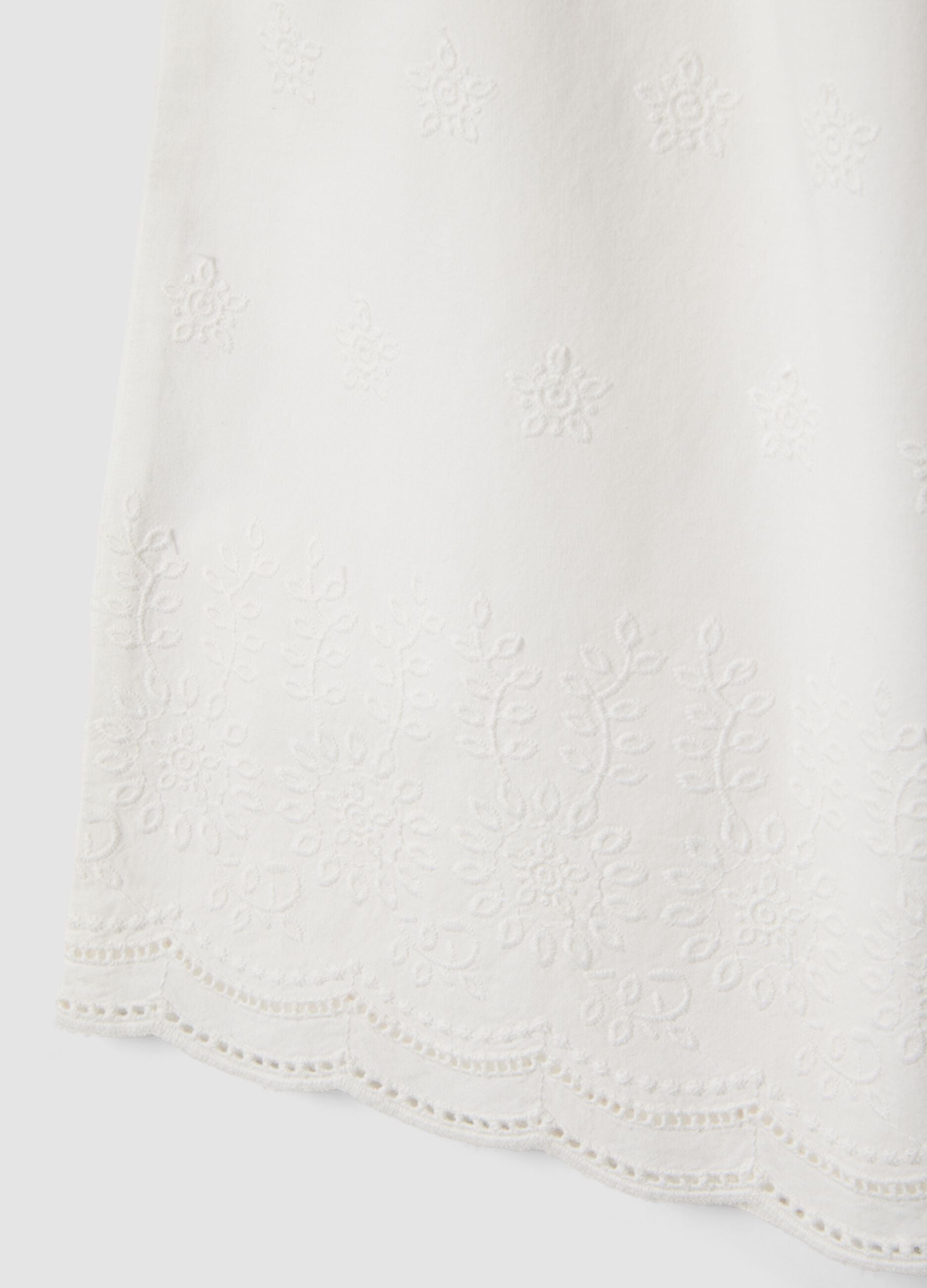 White cotton culottes with embroidery for girls