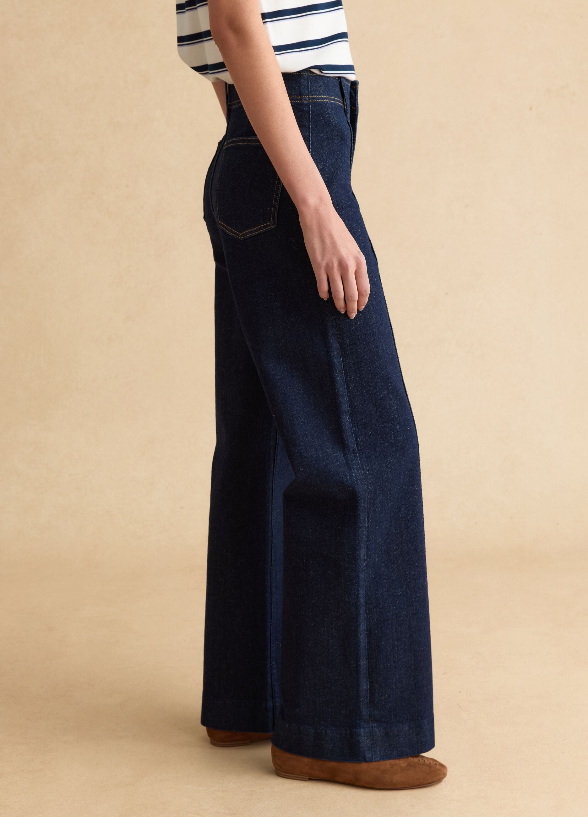Wide Leg Stretch Cotton Blue Jeans
