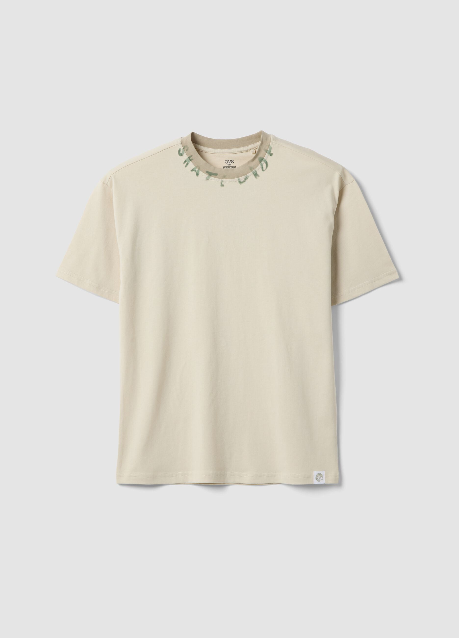 Beige pure cotton boys&rsquo; relaxed-fit T-shirt with slogan