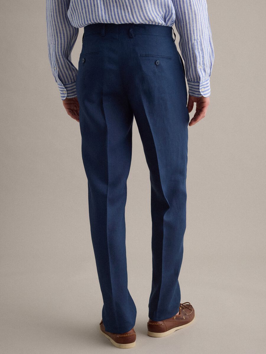 Slim-fit formal trousers in pure blue linen_2