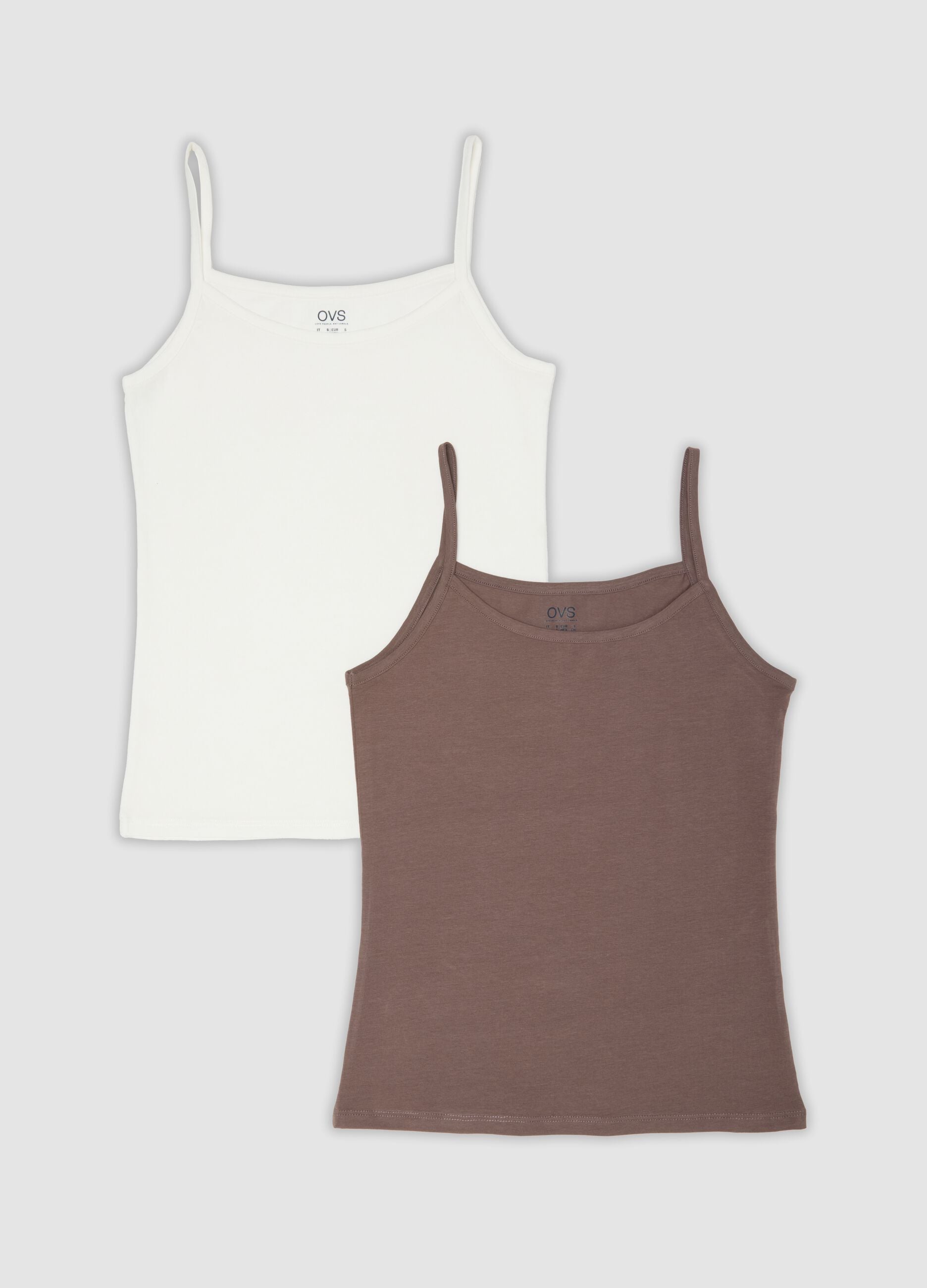 2-pack of brown and white stretch organic cotton vests