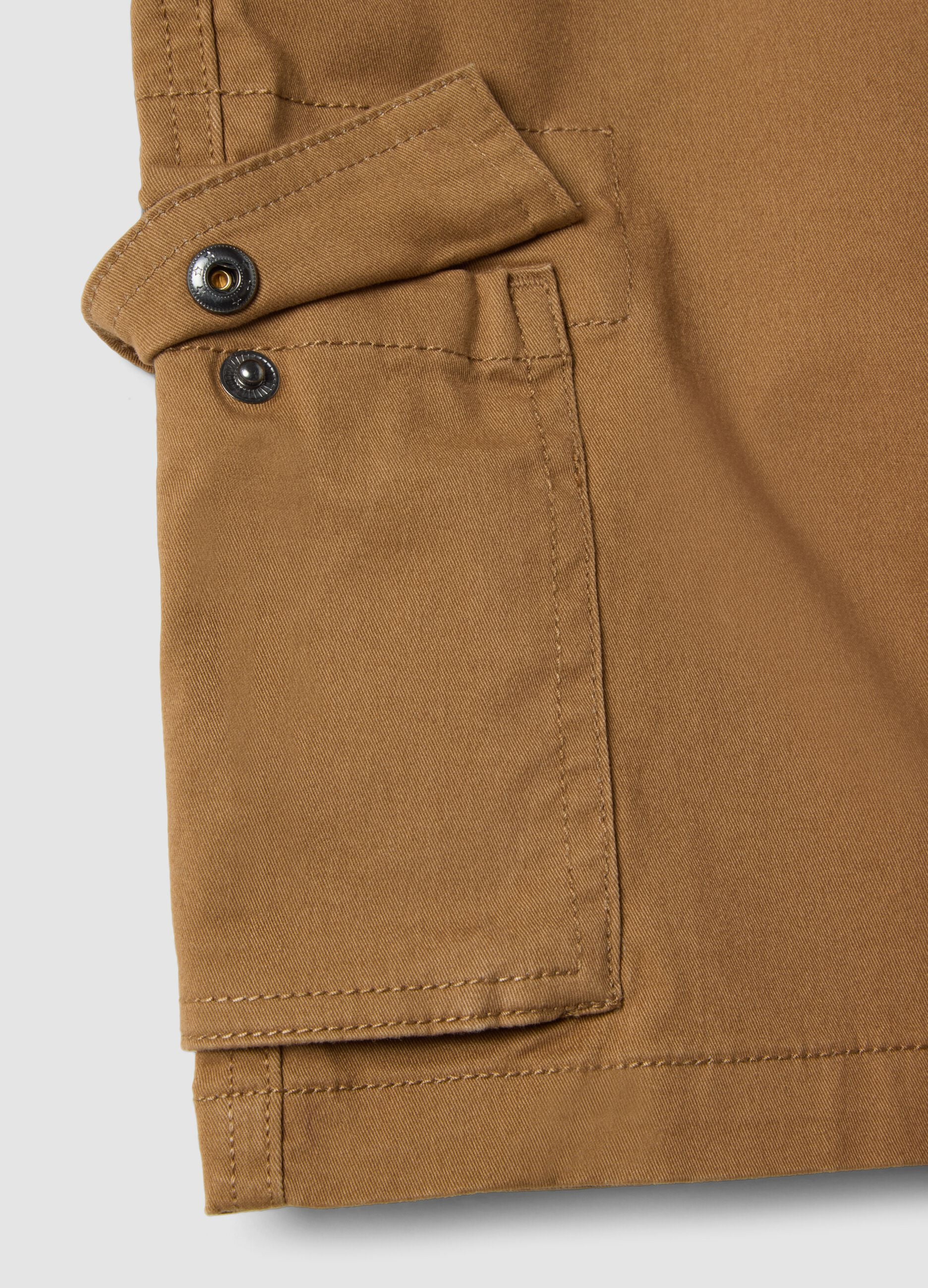 Brown stretch cotton oversized fit cargo shorts for kids