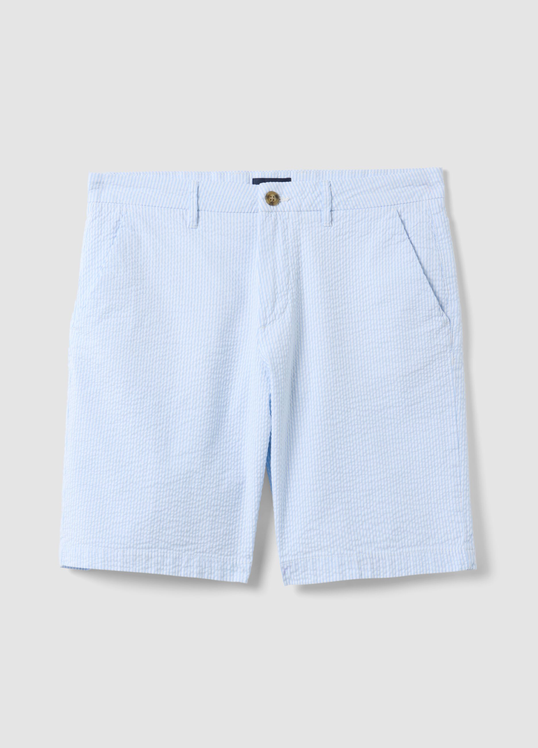 Light blue striped stretch cotton chino shorts, regular fit