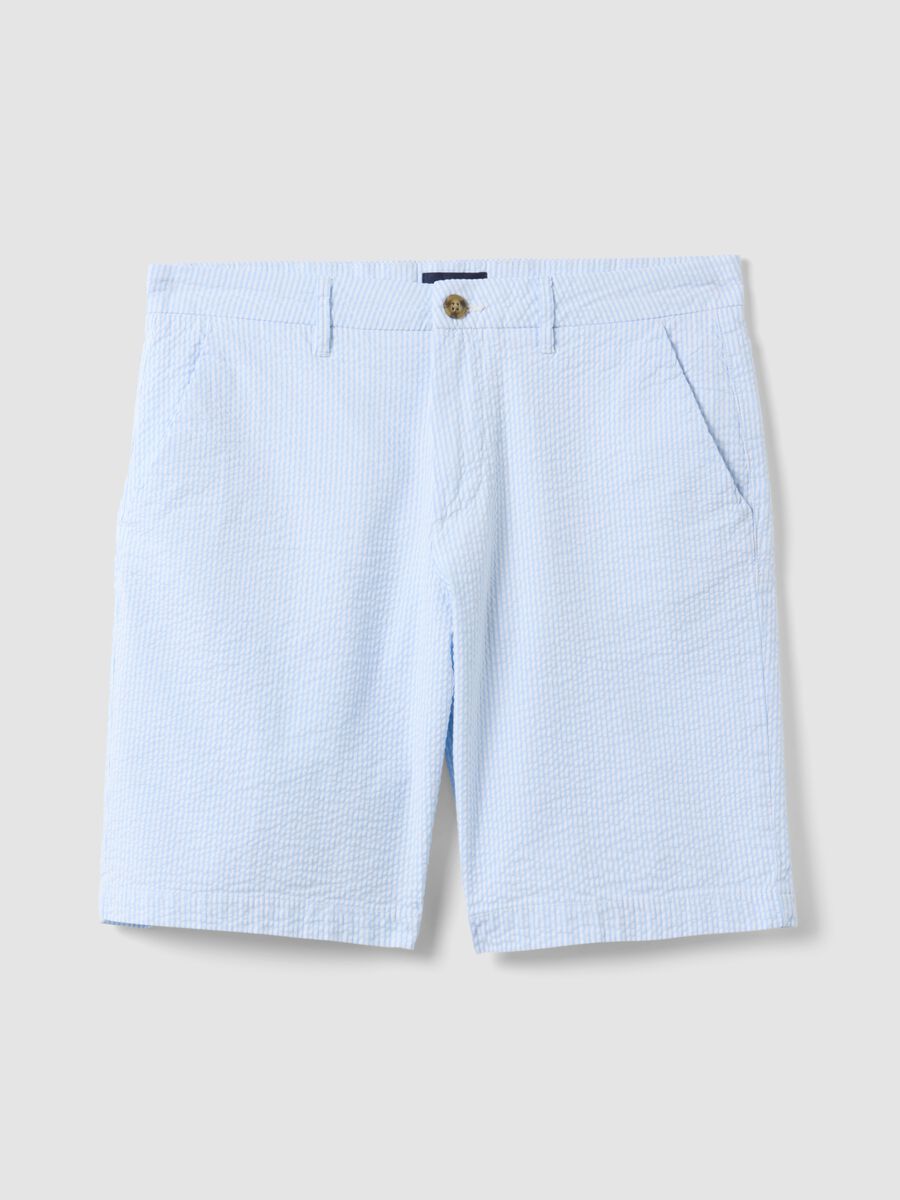 Light blue striped stretch cotton chino shorts, regular fit_4