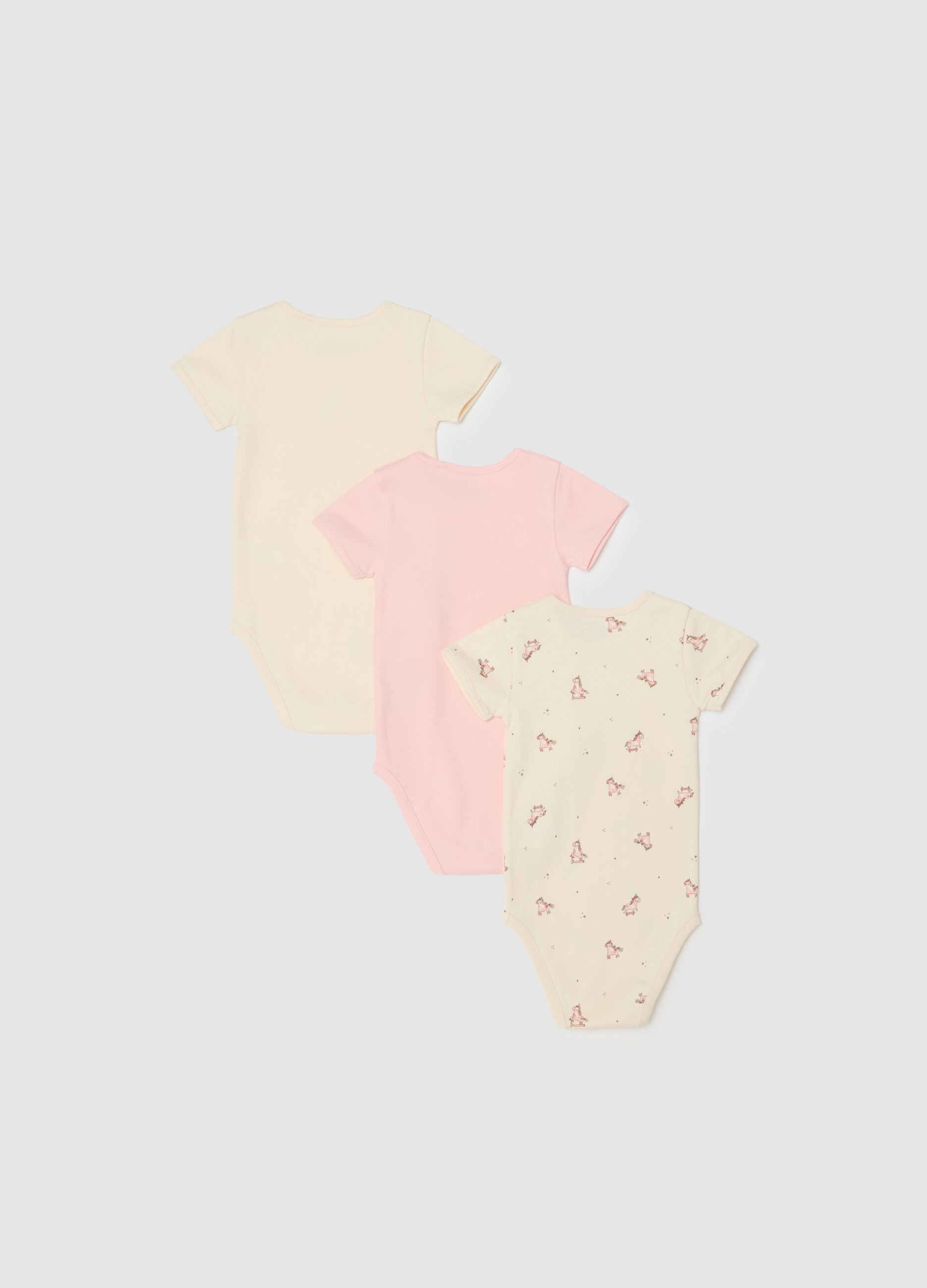 Short-sleeved multicolour bodysuit tripack for baby girls in pure cotton