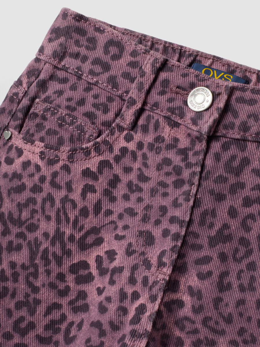 Purple wide-leg pure cotton trousers with animal print for girls_3