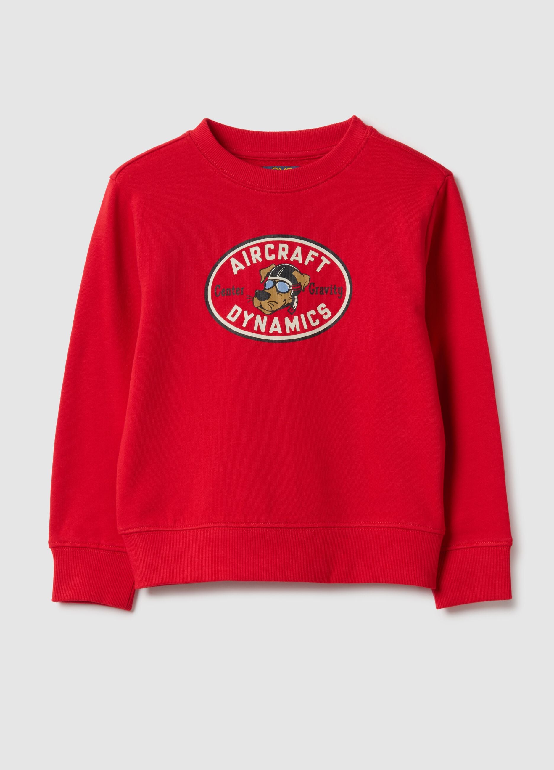 Kids' red crew neck sweatshirt in pure cotton regular fit