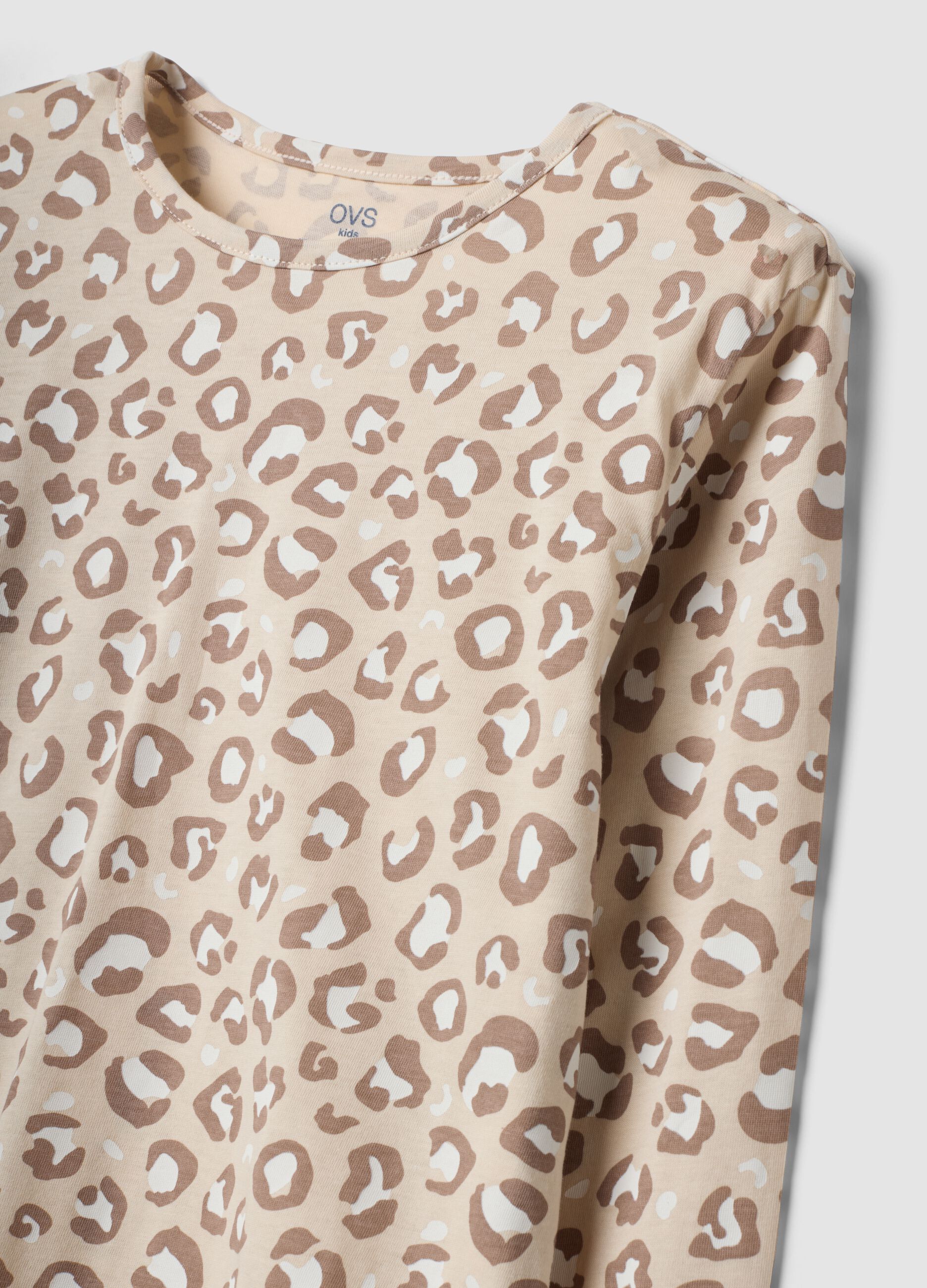 Beige organic cotton pyjamas with animal print for girls