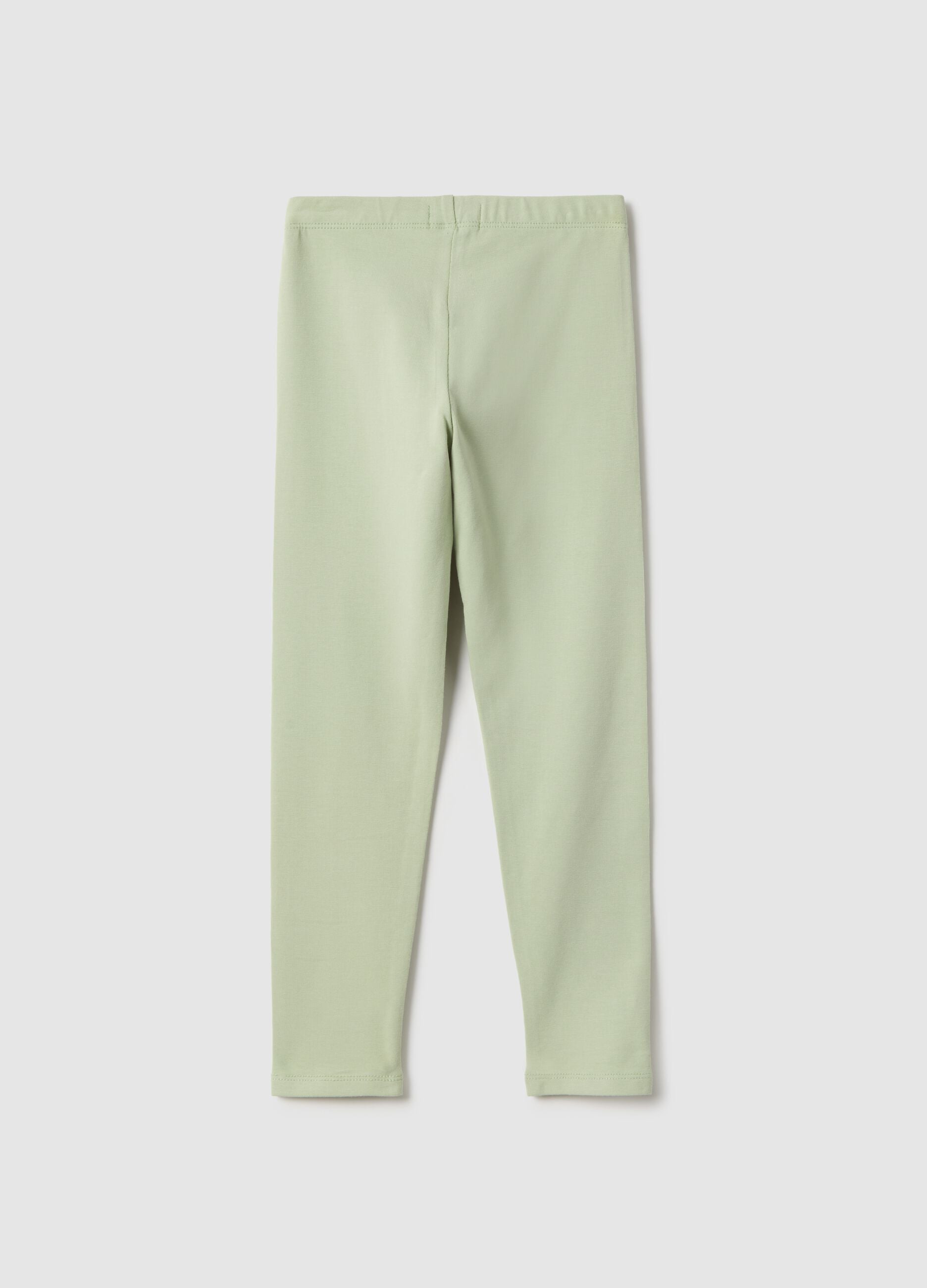 Girls' Slim Fit Green Stretch Cotton Leggings