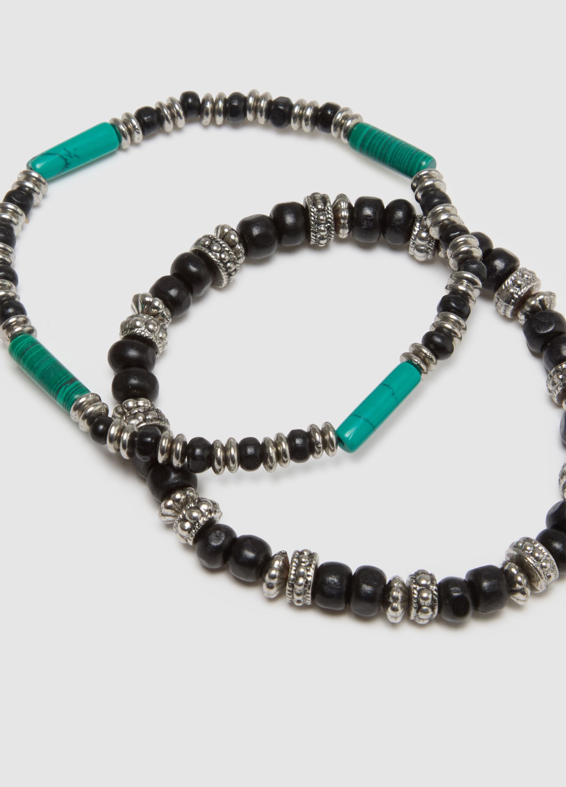Wood and Multicolour Bead Bracelet Set