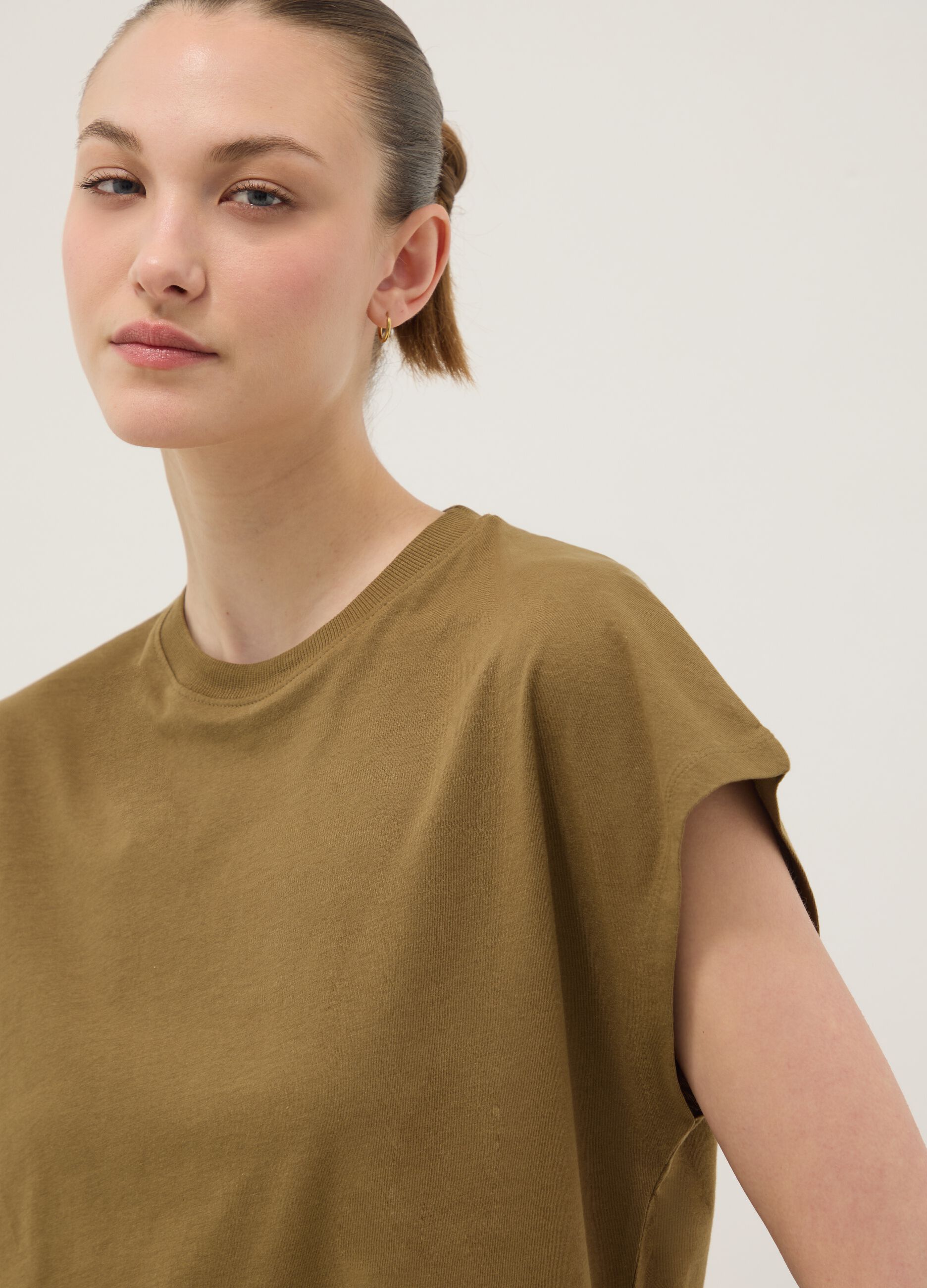 Green fitted pure cotton short-sleeve T-shirt