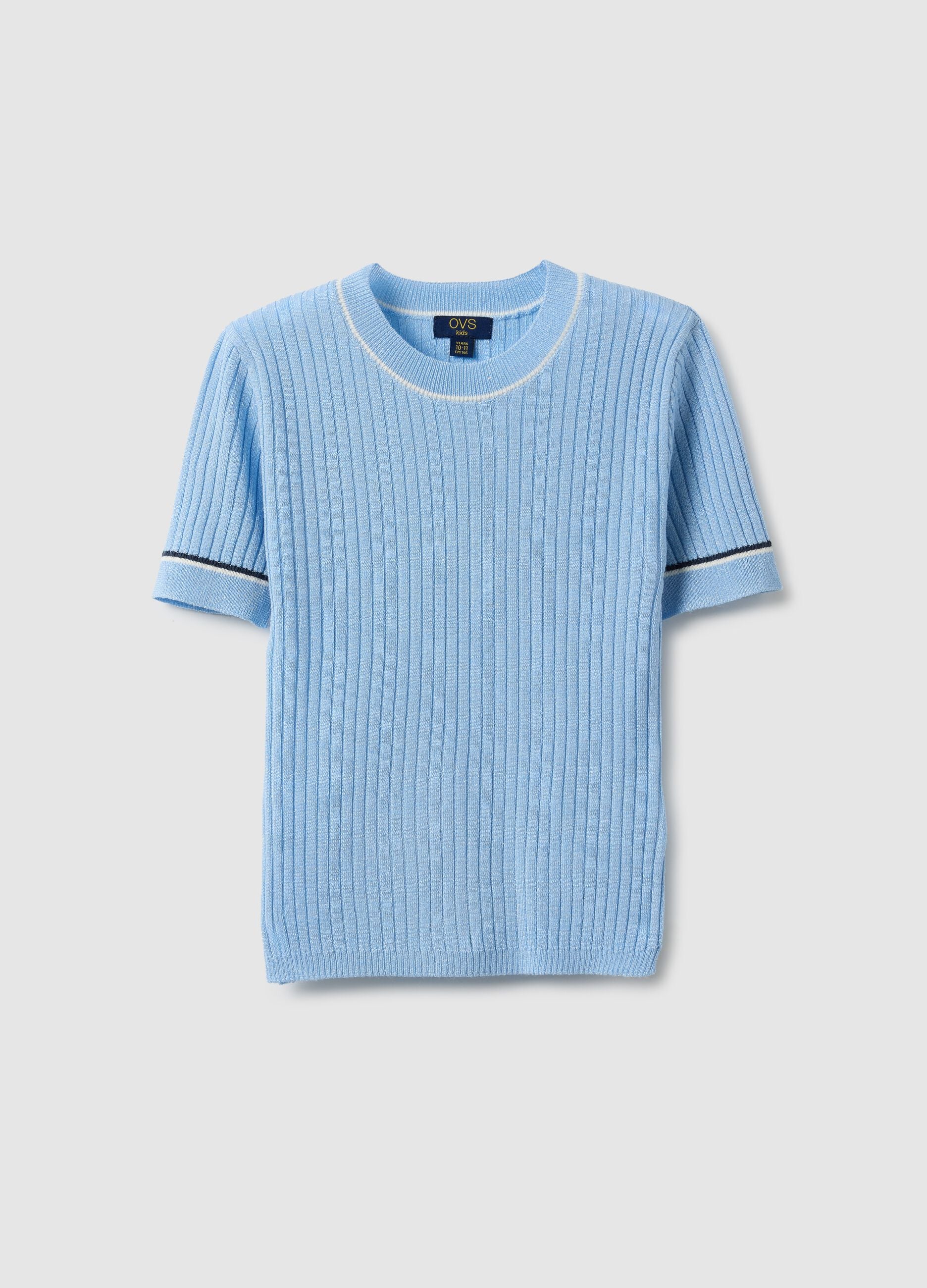 Girl's slim fit striped light blue t-shirt